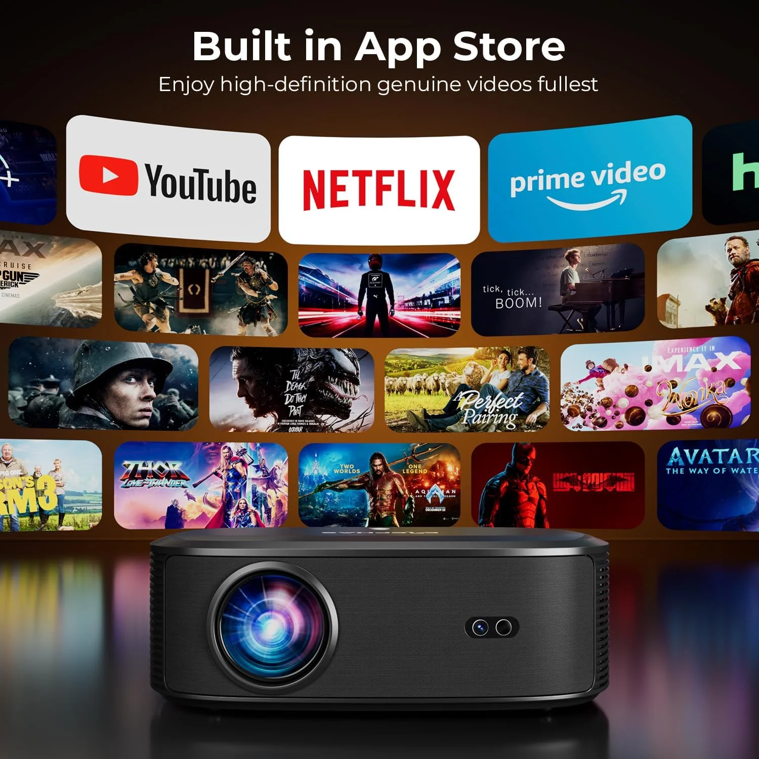 پروژکتور 4K با وای فای و بلوتوث، پروژکتور فیلم فضای باز ELEPHAS با NETFLIX/Prime Video/YouTube داخلی، پشتیبانی از +100,000 برنامه، پروژکتور ویدیویی سازگار با HDMI/USB/iOS/Android/Windows پروژکتور 4K با وای فای و بلوتوث، پروژکتور فیلم فضای باز ELEPHAS با NETFLIX/Prime Video/YouTube داخلی، پشتیبانی از +100,000 برنامه، پروژکتور ویدیویی سازگار با HDMI/USB/iOS/Android/Windows
