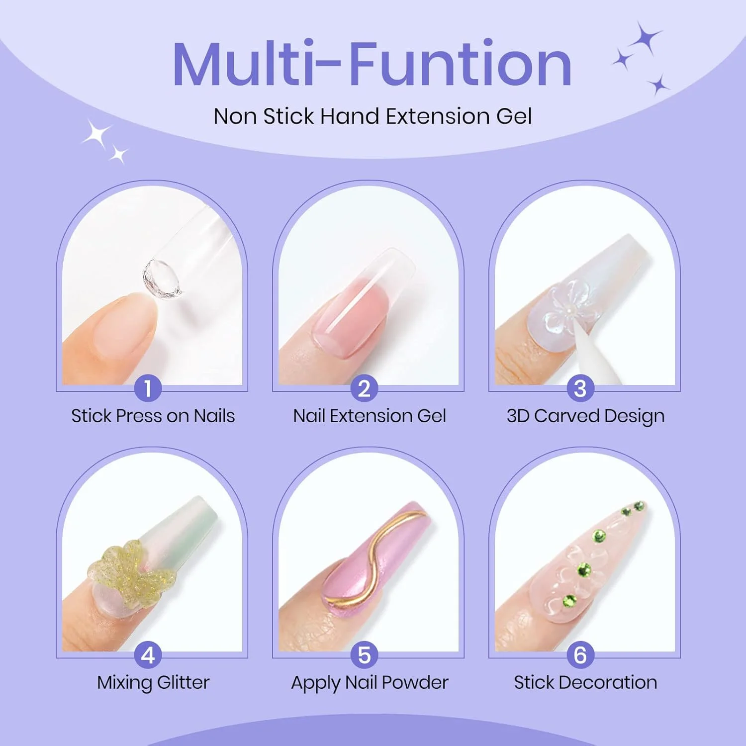 ژل بیلدر جامد ناخن Supwee، ژل اکستنشن ناخن شفاف و غیر چسبنده، ظرفیت بزرگ 60 گرم، ژل بیلدر مجسمه سازی، طراحی الگوهای سه بعدی، ژل سخت هنر ناخن