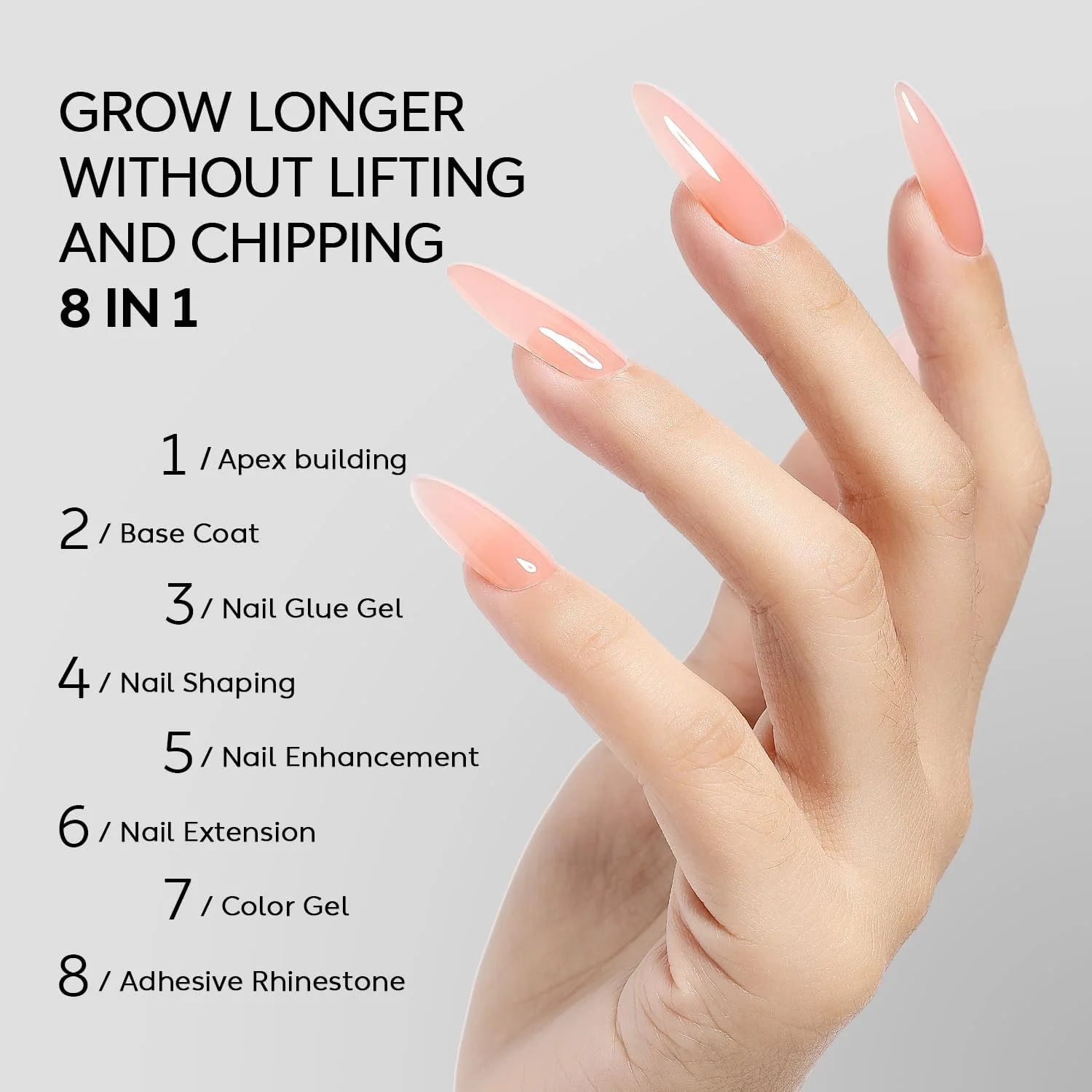 ژل ناخن ساز 8 در 1 Nicedeco، ژل بیس ساز صورتی شفاف 15 میلی لیتری، بدون تست حیوانی، ژل یو وی ال ای دی برای ساخت سریع ناخن، ژل اکستنشن ناخن - 06