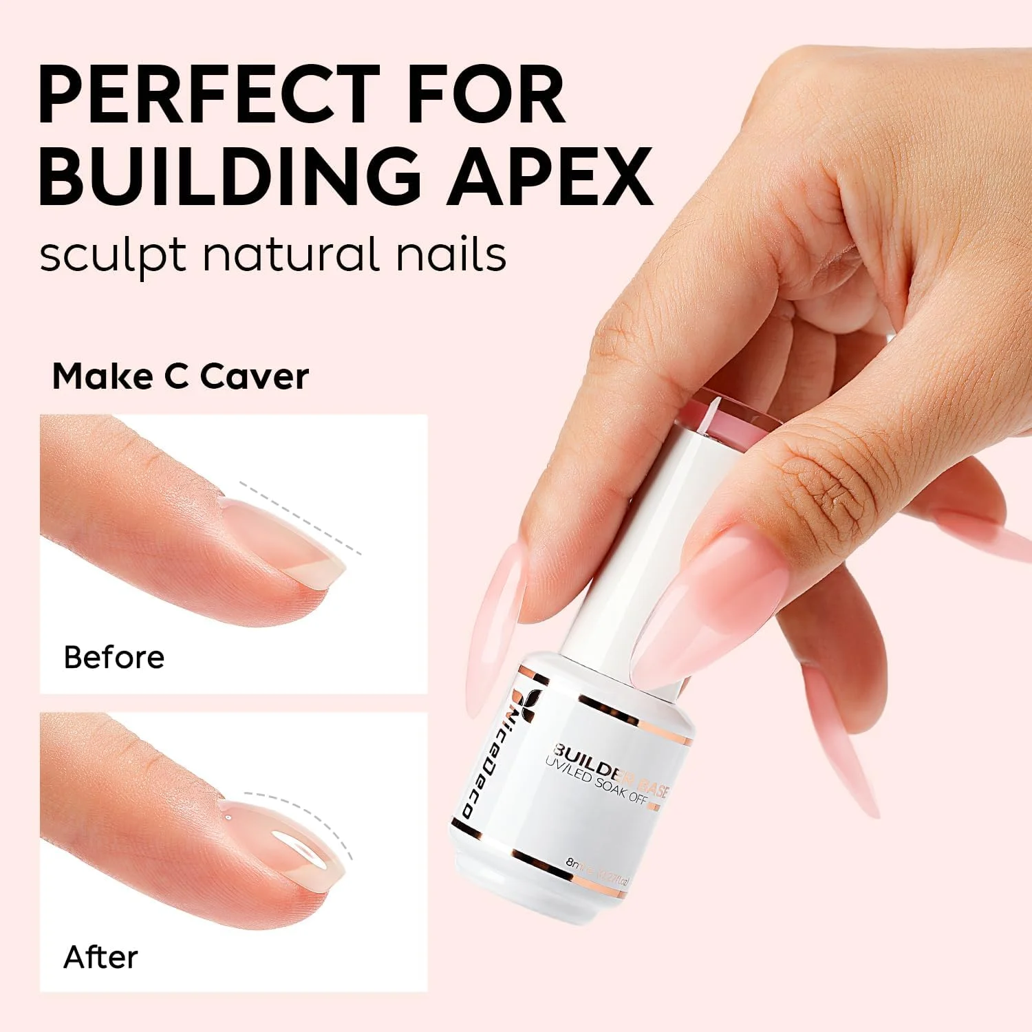 ژل ناخن ساز 8 در 1 Nicedeco، ژل بیس ساز صورتی شفاف 15 میلی لیتری، بدون تست حیوانی، ژل یو وی ال ای دی برای ساخت سریع ناخن، ژل اکستنشن ناخن - 06