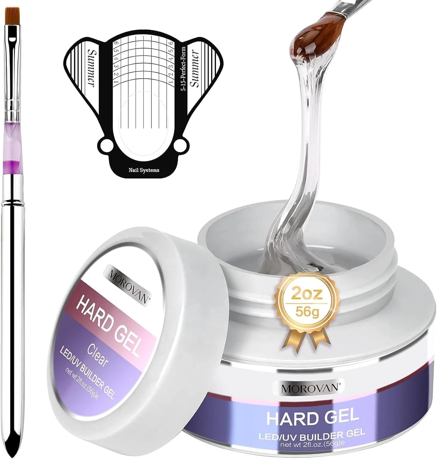 ژل بیلدر جامد مورووان برای ناخن: کیت ژل سخت UV/LED - ژل بیلدر شفاف 2oz برای اکستنشن و فرم دهی سه بعدی قوی، مناسب برای ست مانیکور حرفه ای با قالب و لوازم برس ژل بیلدر جامد مورووان برای ناخن: کیت ژل سخت UV/LED - ژل بیلدر شفاف 2oz برای اکستنشن و فرم دهی سه بعدی قوی، مناسب برای ست مانیکور حرفه ای با قالب و لوازم برس