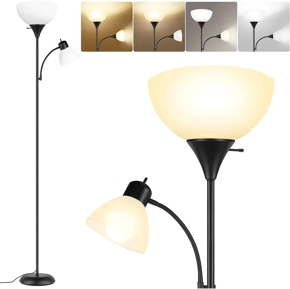 چراغ ایستاده 12 وات ALMEKAQUZ با دو چراغ، چراغ قوه LED عمودی، چراغ مطالعه قابل تنظیم، کلید 2 طرفه برای اتاق نشیمن، دفتر چراغ ایستاده 12 وات ALMEKAQUZ با دو چراغ، چراغ قوه LED عمودی، چراغ مطالعه قابل تنظیم، کلید 2 طرفه برای اتاق نشیمن، دفتر