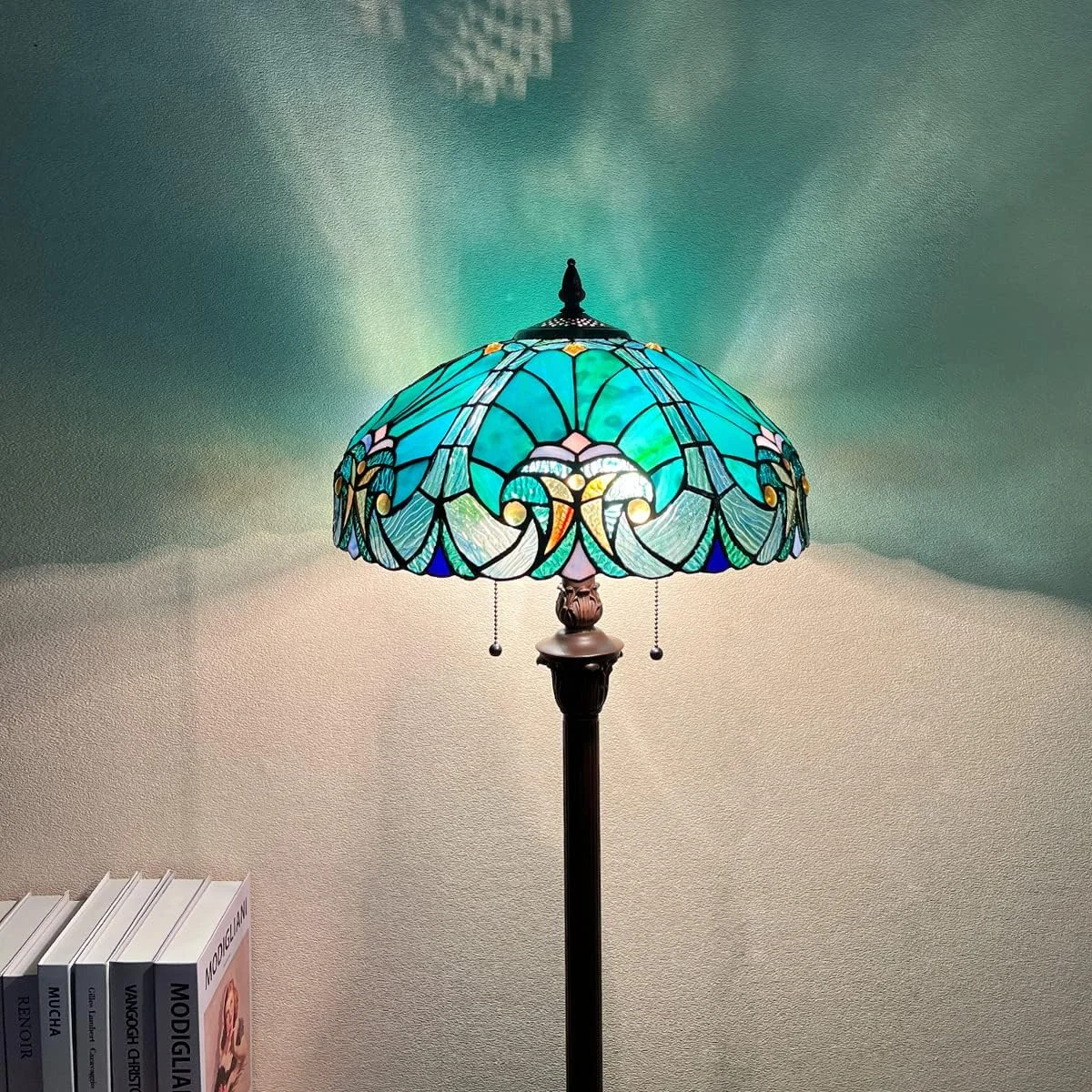 چراغ ایستاده تیفانی، آباژور شیشه رنگی، چراغ ایستاده دوگانه به سبک عتیقه قدیمی برای اتاق نشیمن و اتاق خواب چراغ ایستاده تیفانی، آباژور شیشه رنگی، چراغ ایستاده دوگانه به سبک عتیقه قدیمی برای اتاق نشیمن و اتاق خواب