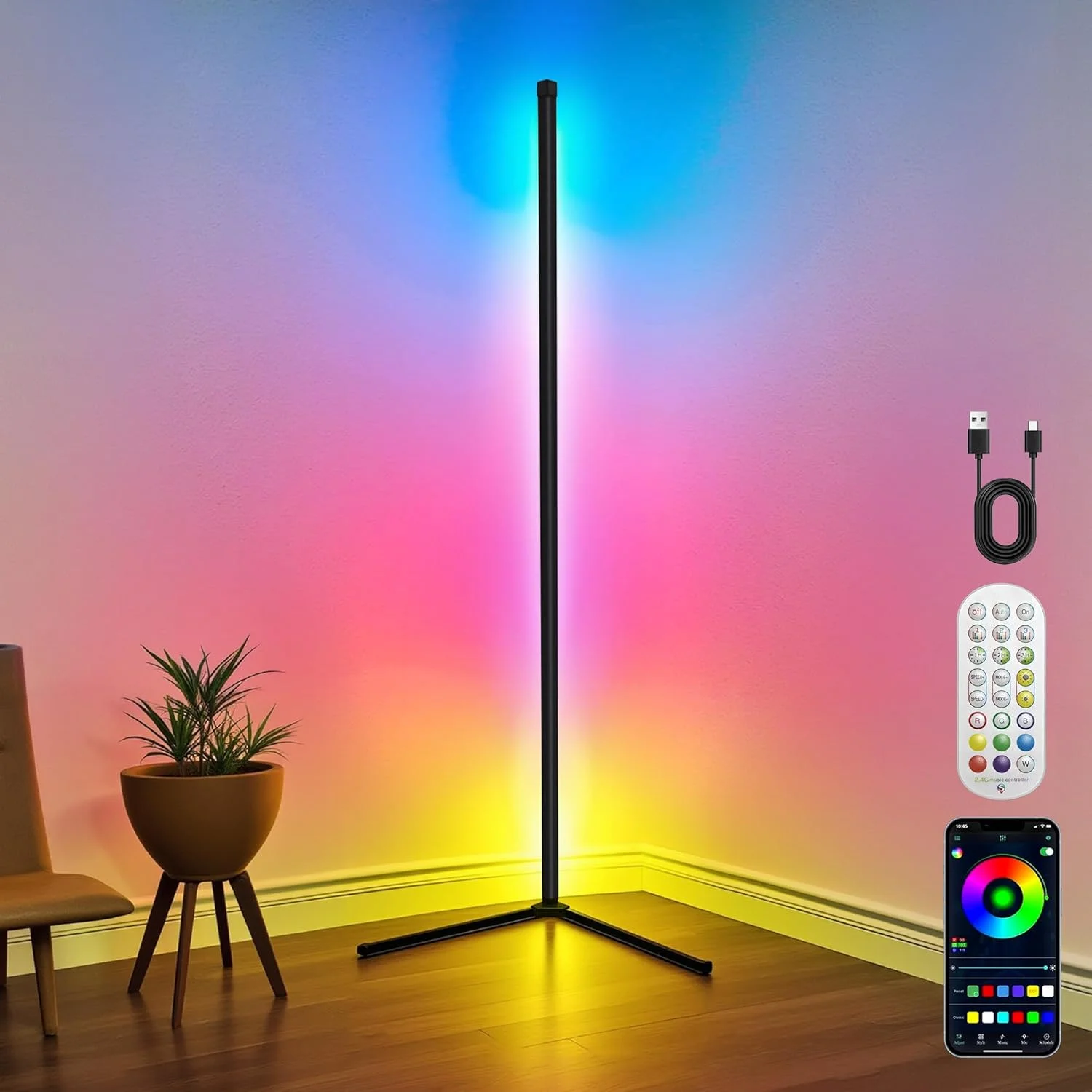 چراغ ایستاده گوشه ای، چراغ کف مدرن هوشمند RGB به ارتفاع 56 اینچ، چراغ گوشه ای LED قابل تنظیم با همگام سازی موسیقی تغییر رنگ کنترل از طریق برنامه و ریموت برای اتاق نشیمن، اتاق خواب، اتاق بازی چراغ ایستاده گوشه ای، چراغ کف مدرن هوشمند RGB به ارتفاع 56 اینچ، چراغ گوشه ای LED قابل تنظیم با همگام سازی موسیقی تغییر رنگ کنترل از طریق برنامه و ریموت برای اتاق نشیمن، اتاق خواب، اتاق بازی