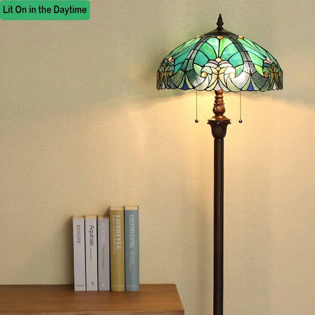 چراغ ایستاده تیفانی، آباژور شیشه رنگی، چراغ ایستاده دوگانه به سبک عتیقه قدیمی برای اتاق نشیمن و اتاق خواب چراغ ایستاده تیفانی، آباژور شیشه رنگی، چراغ ایستاده دوگانه به سبک عتیقه قدیمی برای اتاق نشیمن و اتاق خواب