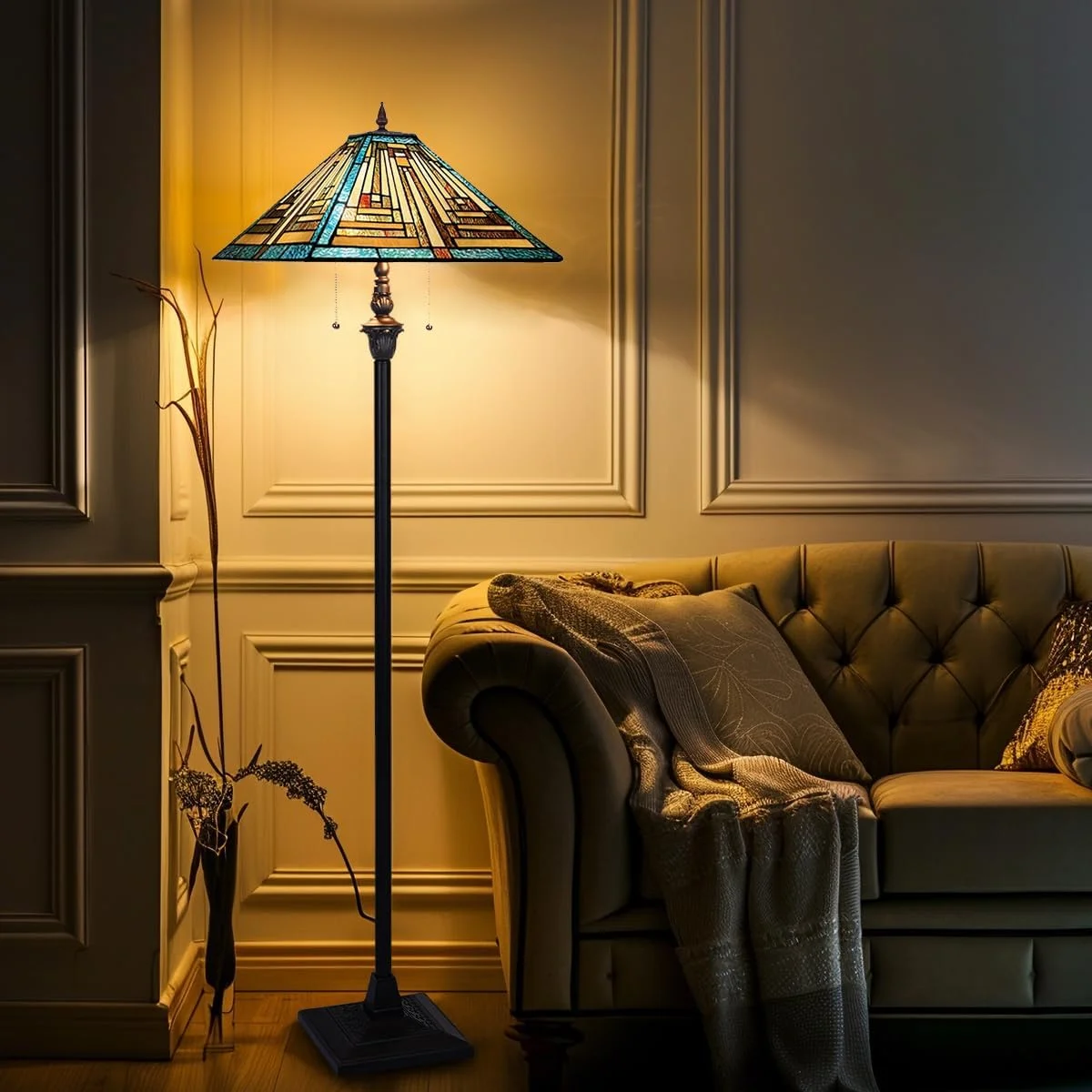 چراغ ایستاده تیفانی COTOSS، چراغ کف شیشه ای رنگی به سبک ماموریت برای مطالعه قدیمی، چراغ ایستاده 16 اینچی دوگانه برای اتاق نشیمن، اتاق خواب، دفتر کار خانگی، سبز چراغ ایستاده تیفانی COTOSS، چراغ کف شیشه ای رنگی به سبک ماموریت برای مطالعه قدیمی، چراغ ایستاده 16 اینچی دوگانه برای اتاق نشیمن، اتاق خواب، دفتر کار خانگی، سبز