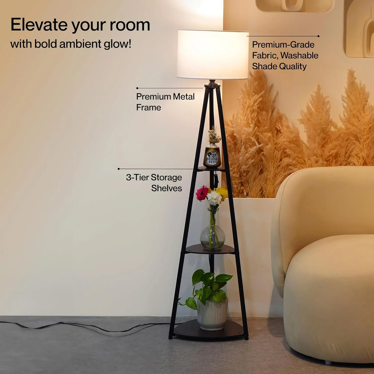 چراغ ایستاده فلزی مبلمان Crosscut با 3 طبقه (سفید پنبه ای) به همراه لامپ LED چراغ ایستاده فلزی مبلمان Crosscut با 3 طبقه (سفید پنبه ای) به همراه لامپ LED