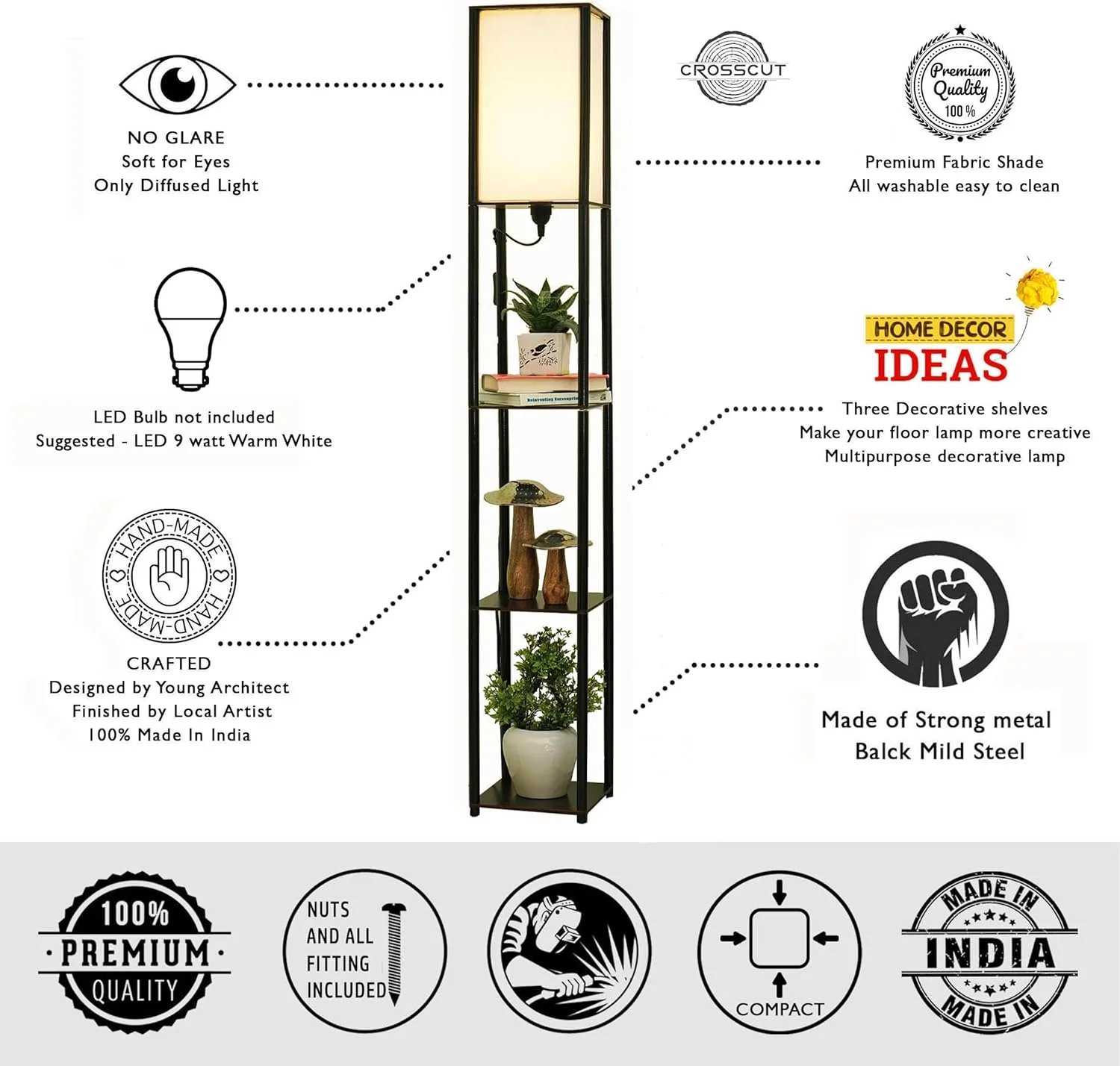 چراغ ایستاده طبقهدار Crosscut Furniture مدل Tower (قهوه ای) چراغ ایستاده طبقهدار Crosscut Furniture مدل Tower (قهوه ای)
