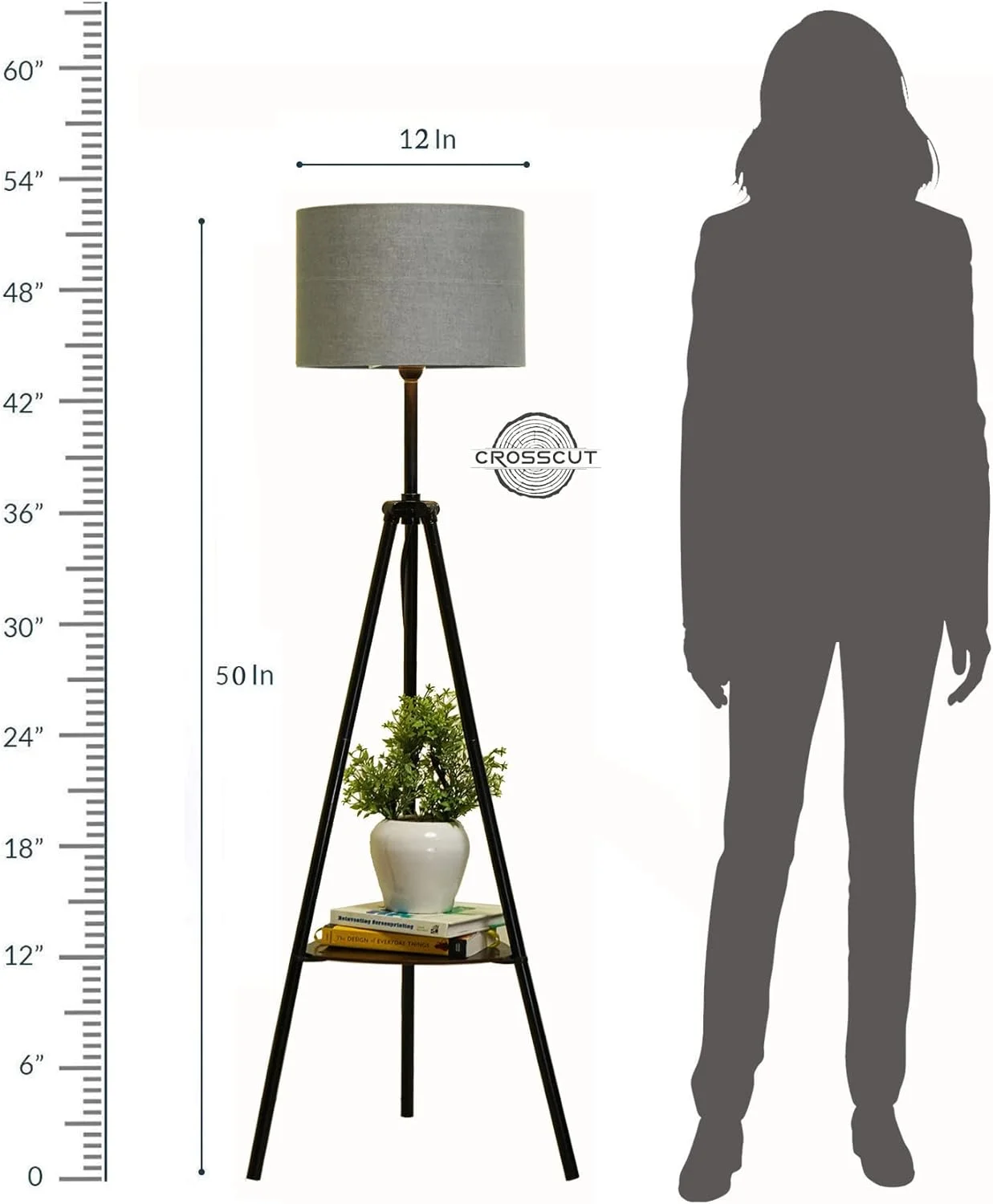 چراغ ایستاده فلزی Crosscut Furniture با قفسه تزئینی (خاکستری گوتیک) چراغ ایستاده فلزی Crosscut Furniture با قفسه تزئینی (خاکستری گوتیک)