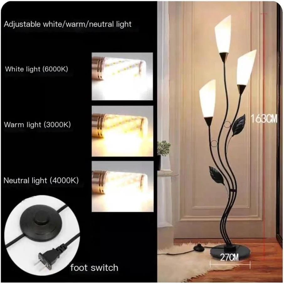 چراغ ایستاده روستایی، ارتفاع 157 سانتی متر، دارای 3 سر LED با قابلیت تنظیم نور و 3 دمای رنگ، دارای کلید پایی چراغ ایستاده روستایی، ارتفاع 157 سانتی متر، دارای 3 سر LED با قابلیت تنظیم نور و 3 دمای رنگ، دارای کلید پایی