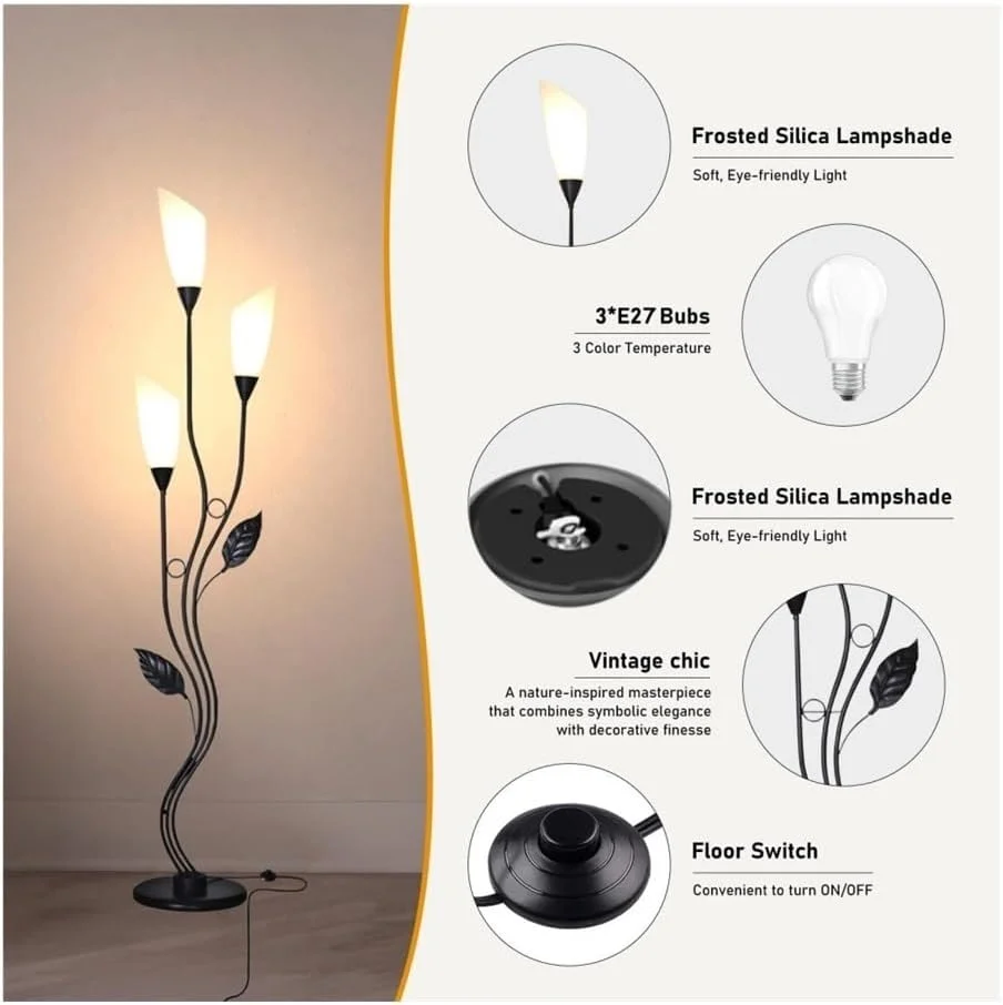 چراغ ایستاده روستایی، ارتفاع 157 سانتی متر، دارای 3 سر LED با قابلیت تنظیم نور و 3 دمای رنگ، دارای کلید پایی چراغ ایستاده روستایی، ارتفاع 157 سانتی متر، دارای 3 سر LED با قابلیت تنظیم نور و 3 دمای رنگ، دارای کلید پایی