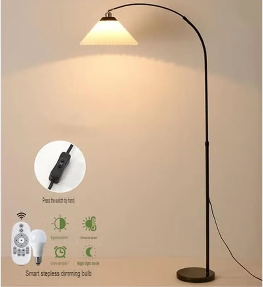 آباژور ایستاده پلیسه دار KLNAMAEAAN، لامپ لوکس رترو خلاقانه نوردیک برای اتاق نشیمن، اتاق مطالعه و اتاق خواب با کنترل از راه دور 12 وات و لامپ آباژور ایستاده پلیسه دار KLNAMAEAAN، لامپ لوکس رترو خلاقانه نوردیک برای اتاق نشیمن، اتاق مطالعه و اتاق خواب با کنترل از راه دور 12 وات و لامپ