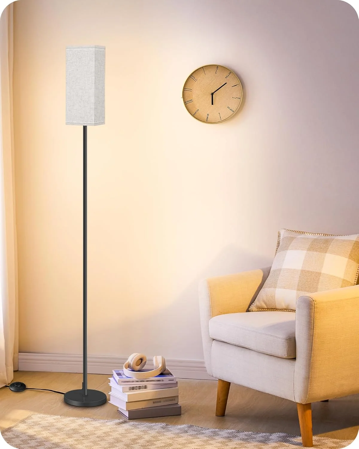 GOEBLESON Floor Lamp, Pole Lamp with Foot Switch, Modern Standing Lamp Lampshade, Minimalist Freestanding Lamp (Bulb Not Included), for Living Room, Bedroom Office FCC Listed, Black and Beige E07LD05 GOEBLESON Floor Lamp, Pole Lamp with Foot Switch, Modern Standing Lamp Lampshade, Minimalist Freestanding Lamp (Bulb Not Included), for Living Room, Bedroom Office FCC Listed, Black and Beige E07LD05