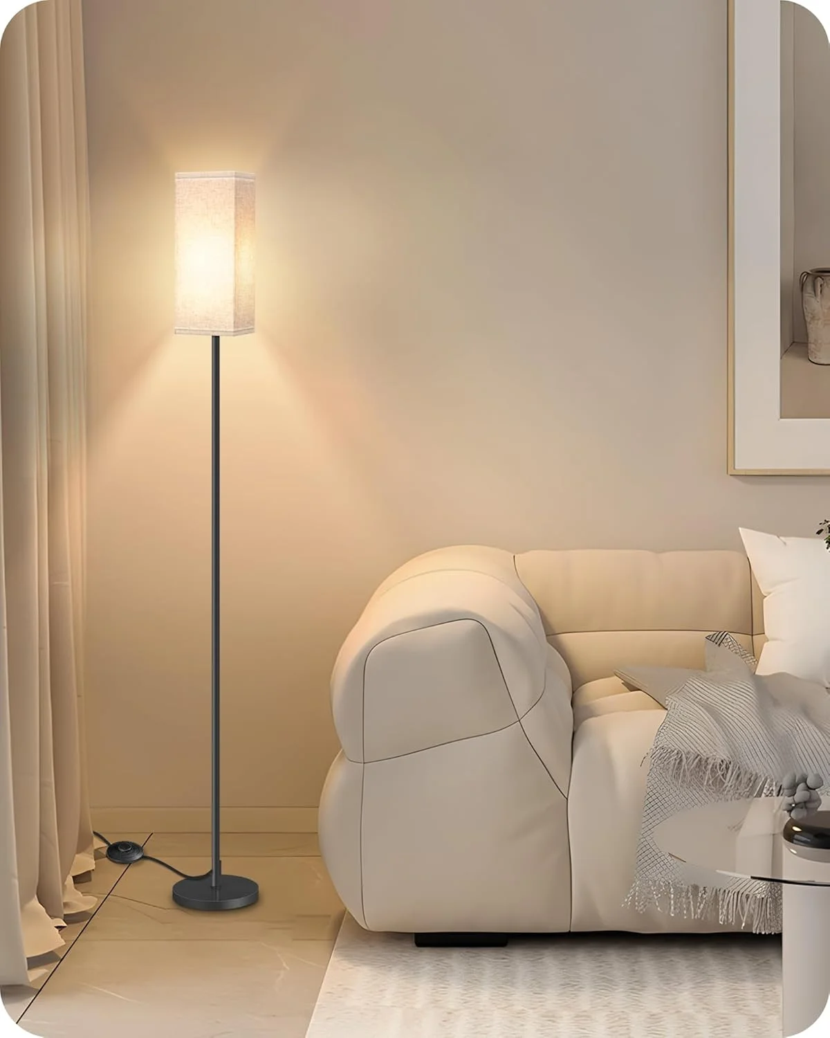 GOEBLESON Floor Lamp, Pole Lamp with Foot Switch, Modern Standing Lamp Lampshade, Minimalist Freestanding Lamp (Bulb Not Included), for Living Room, Bedroom Office FCC Listed, Black and Beige E07LD05 GOEBLESON Floor Lamp, Pole Lamp with Foot Switch, Modern Standing Lamp Lampshade, Minimalist Freestanding Lamp (Bulb Not Included), for Living Room, Bedroom Office FCC Listed, Black and Beige E07LD05