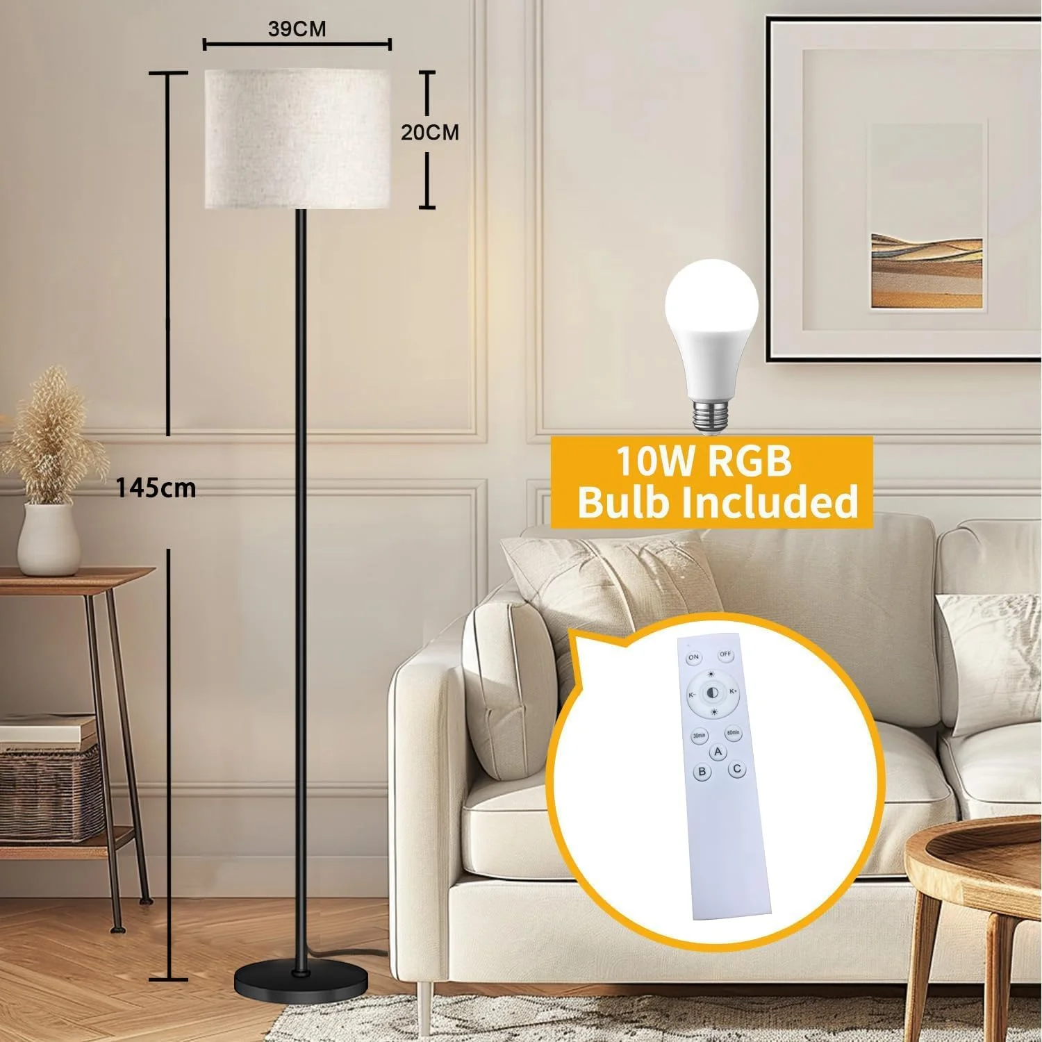 چراغ ایستاده GOGOBAO برای اتاق نشیمن، چراغ ایستاده مدرن با کنترل از راه دور، چراغ ایستاده با قابلیت تنظیم رنگ و دما و کلید پایی، چراغ بلند برای اتاق خواب، دفتر کار، اتاق کودک (لامپ LED 10 واتی) چراغ ایستاده GOGOBAO برای اتاق نشیمن، چراغ ایستاده مدرن با کنترل از راه دور، چراغ ایستاده با قابلیت تنظیم رنگ و دما و کلید پایی، چراغ بلند برای اتاق خواب، دفتر کار، اتاق کودک (لامپ LED 10 واتی)