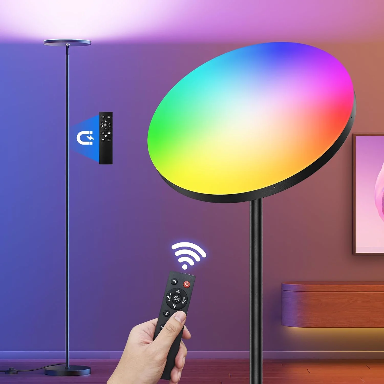 چراغ ایستاده تُرشیِر RGB مدل FULSUNT مناسب اتاق نشیمن، چراغ LED روشن 32 وات / 3200 لومن با ریموت، چراغ بلند مدرن تغییر رنگ با کم نور شدن تدریجی، چراغ گوشه ای 69 اینچی مناسب اتاق خواب، دفتر کار چراغ ایستاده تُرشیِر RGB مدل FULSUNT مناسب اتاق نشیمن، چراغ LED روشن 32 وات / 3200 لومن با ریموت، چراغ بلند مدرن تغییر رنگ با کم نور شدن تدریجی، چراغ گوشه ای 69 اینچی مناسب اتاق خواب، دفتر کار