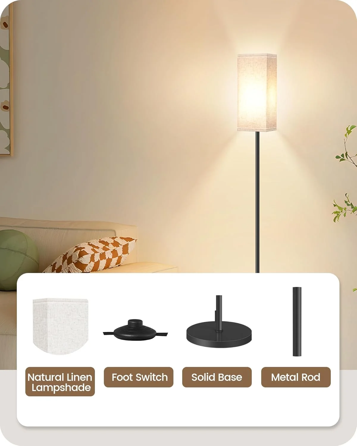 GOEBLESON Floor Lamp, Pole Lamp with Foot Switch, Modern Standing Lamp Lampshade, Minimalist Freestanding Lamp (Bulb Not Included), for Living Room, Bedroom Office FCC Listed, Black and Beige E07LD05 GOEBLESON Floor Lamp, Pole Lamp with Foot Switch, Modern Standing Lamp Lampshade, Minimalist Freestanding Lamp (Bulb Not Included), for Living Room, Bedroom Office FCC Listed, Black and Beige E07LD05