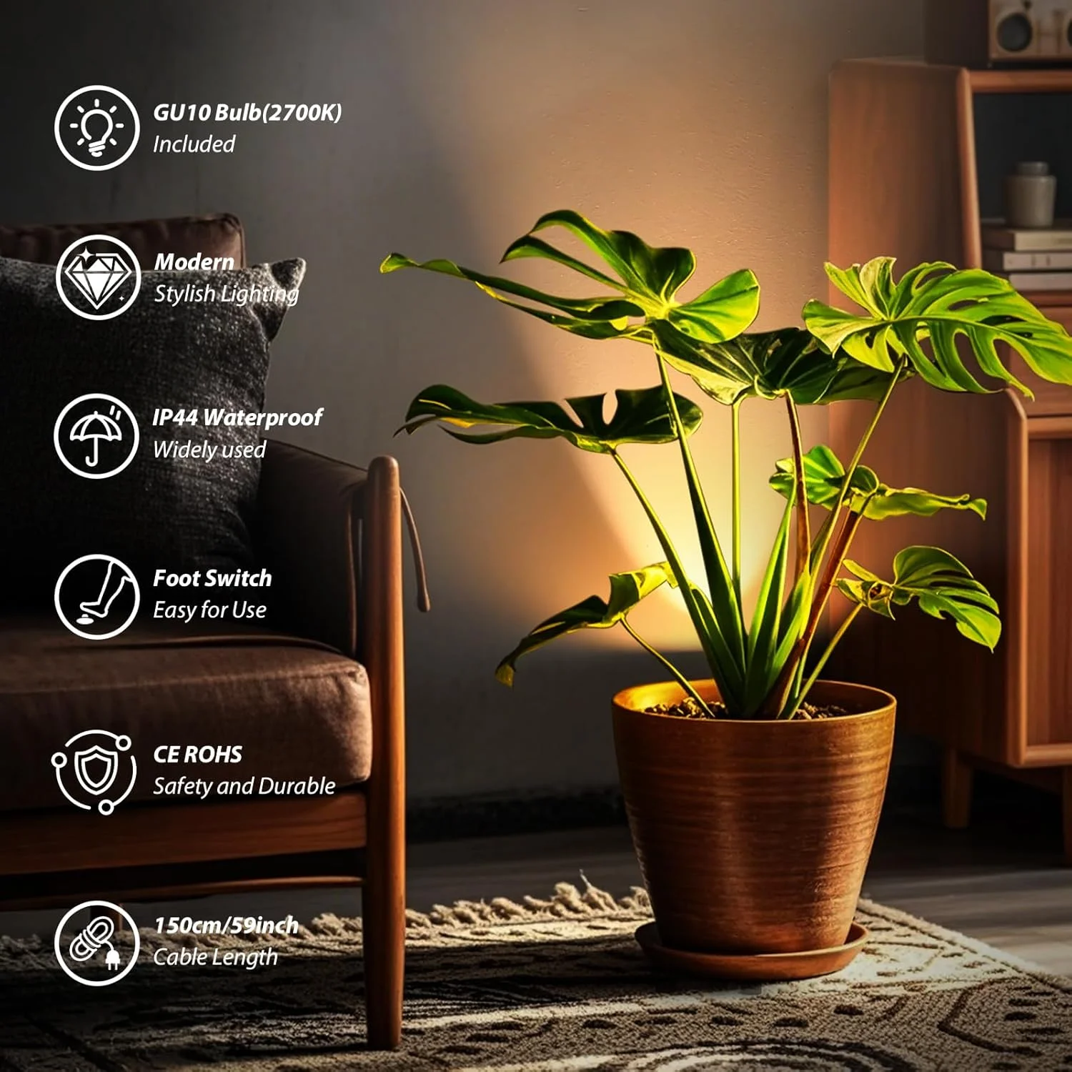 چراغ LED روکار GeyouLux، چراغ نقطه ای ضد آب IP44، توان 6 وات، 600 لومن، چراغ کف آلومینیومی برای اتاق نشیمن، چراغ کف با کلید پایی، شامل لامپ GU10 2700K سفید گرم چراغ LED روکار GeyouLux، چراغ نقطه ای ضد آب IP44، توان 6 وات، 600 لومن، چراغ کف آلومینیومی برای اتاق نشیمن، چراغ کف با کلید پایی، شامل لامپ GU10 2700K سفید گرم