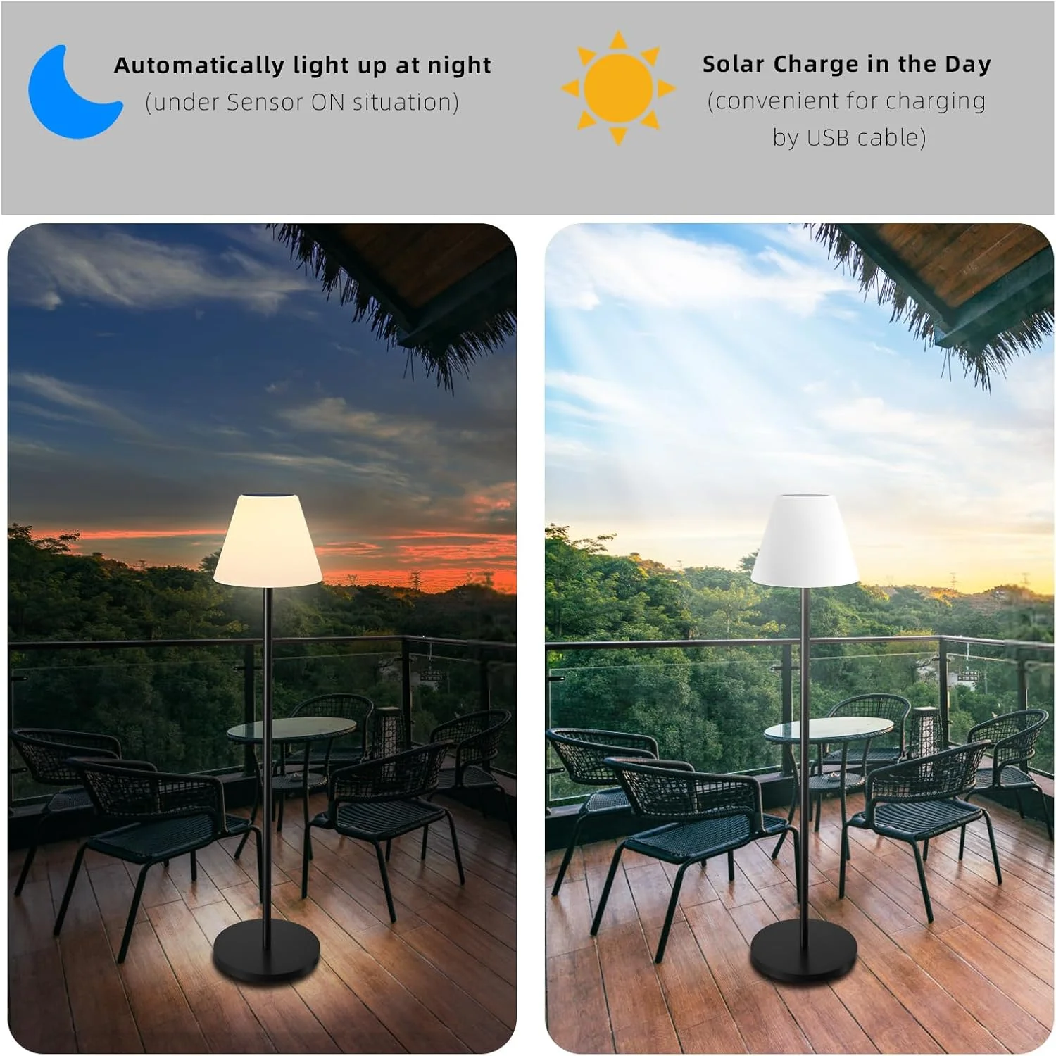 چراغ ایستاده خورشیدی ضد آب برای پاسیو، چراغ ایستاده بیرونی با حسگر نور، چراغ ایستاده بی سیم قابل شارژ USB با کنترل از راه دور، نور سفید گرم قابل تنظیم و ارتفاع قابل تنظیم برای حیاط چمن استخر باغ چراغ ایستاده خورشیدی ضد آب برای پاسیو، چراغ ایستاده بیرونی با حسگر نور، چراغ ایستاده بی سیم قابل شارژ USB با کنترل از راه دور، نور سفید گرم قابل تنظیم و ارتفاع قابل تنظیم برای حیاط چمن استخر باغ