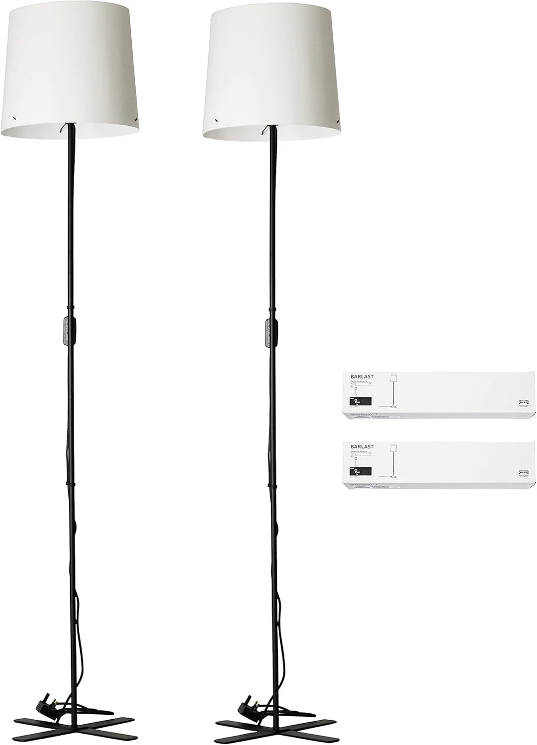ایکیا BARLAST چراغ ایستاده پایه دار مدرن و مینیمال با کلاهک، مشکی/سفید، 150 سانتی متر، E27 - ست 2 عددی ایکیا BARLAST چراغ ایستاده پایه دار مدرن و مینیمال با کلاهک، مشکی/سفید، 150 سانتی متر، E27 - ست 2 عددی