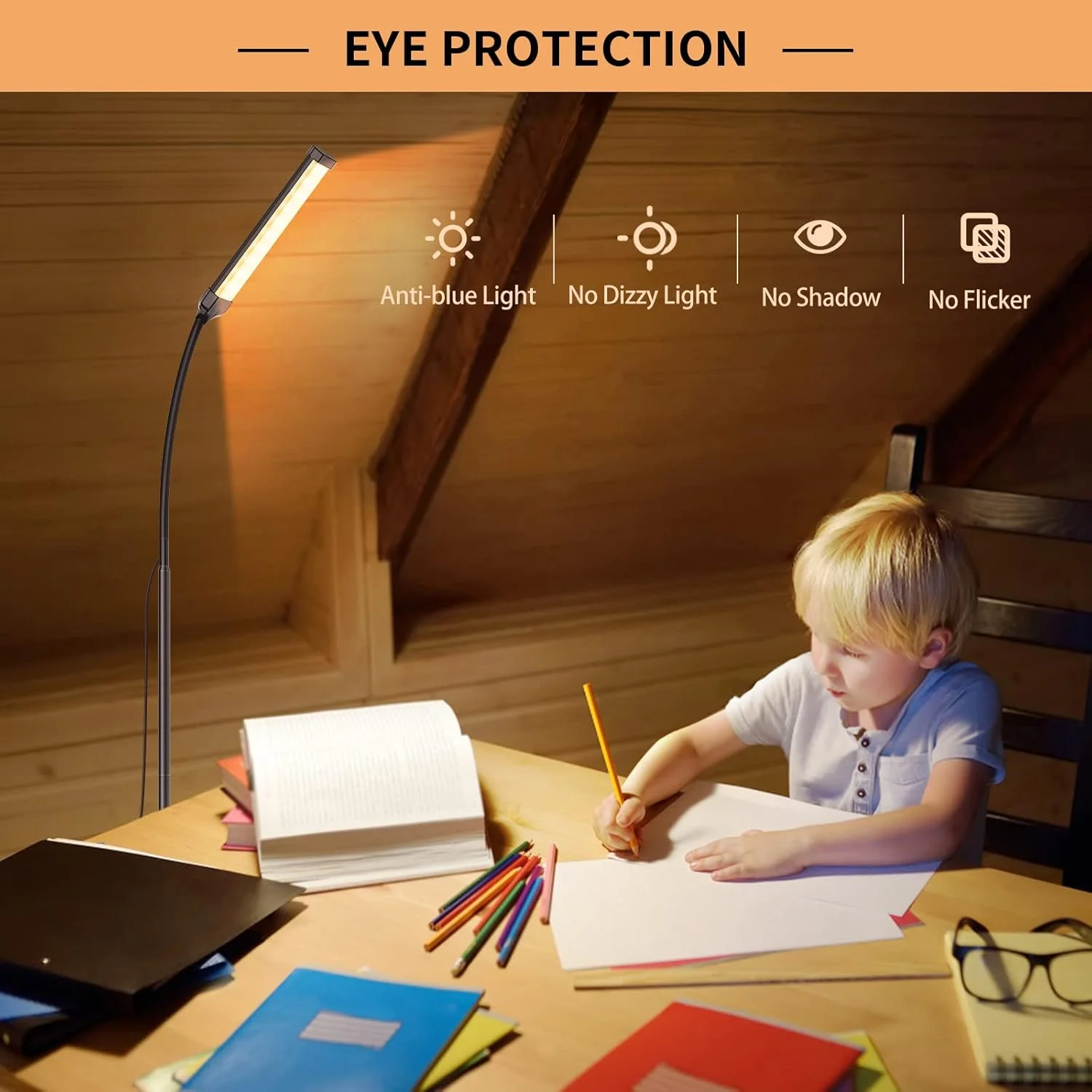 چراغ ایستاده، چراغ ایستاده LED کم نور شونده برای اتاق نشیمن، [120 LED با 3 حالت رنگ 3000K-6000K و 10 تنظیمات روشنایی] چراغ پارکینگ با گردن غازی انعطاف پذیر برای اتاق خواب و دفتر کار