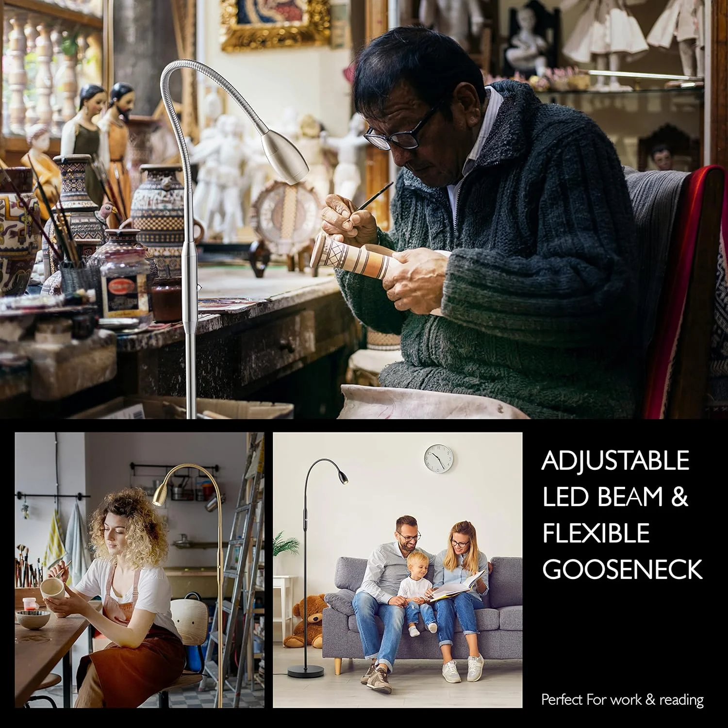 چراغ ایستاده LED قابل تنظیم O’Bright Ray، چراغ نقطه ای زوم دار و دیمر دار، گردن غازی انعطاف پذیر، چراغ ایستاده مطالعه/کار دستی، چراغ میز کار، نیکل برس خورده چراغ ایستاده LED قابل تنظیم O’Bright Ray، چراغ نقطه ای زوم دار و دیمر دار، گردن غازی انعطاف پذیر، چراغ ایستاده مطالعه/کار دستی، چراغ میز کار، نیکل برس خورده