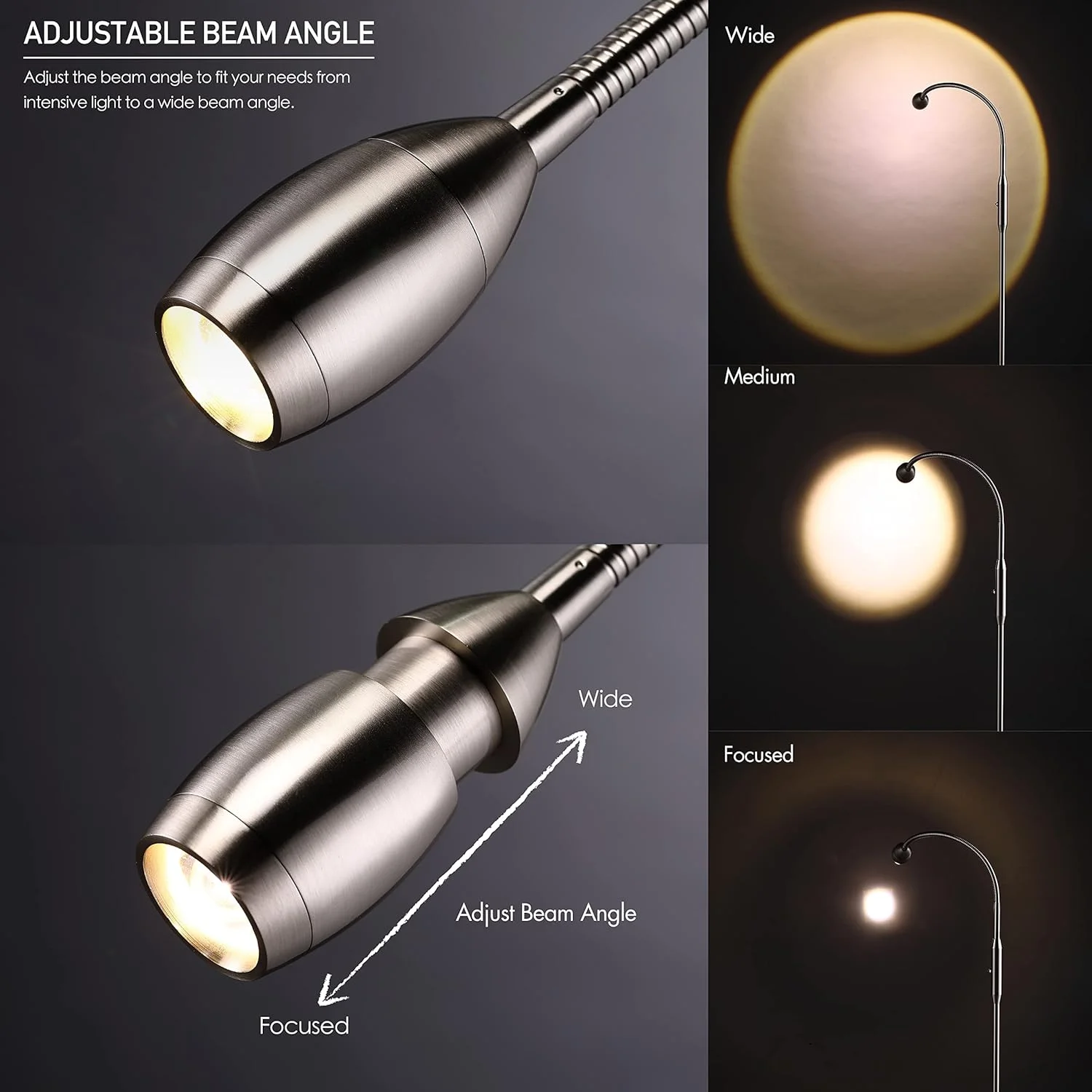 چراغ ایستاده LED قابل تنظیم O’Bright Ray، چراغ نقطه ای زوم دار و دیمر دار، گردن غازی انعطاف پذیر، چراغ ایستاده مطالعه/کار دستی، چراغ میز کار، نیکل برس خورده چراغ ایستاده LED قابل تنظیم O’Bright Ray، چراغ نقطه ای زوم دار و دیمر دار، گردن غازی انعطاف پذیر، چراغ ایستاده مطالعه/کار دستی، چراغ میز کار، نیکل برس خورده