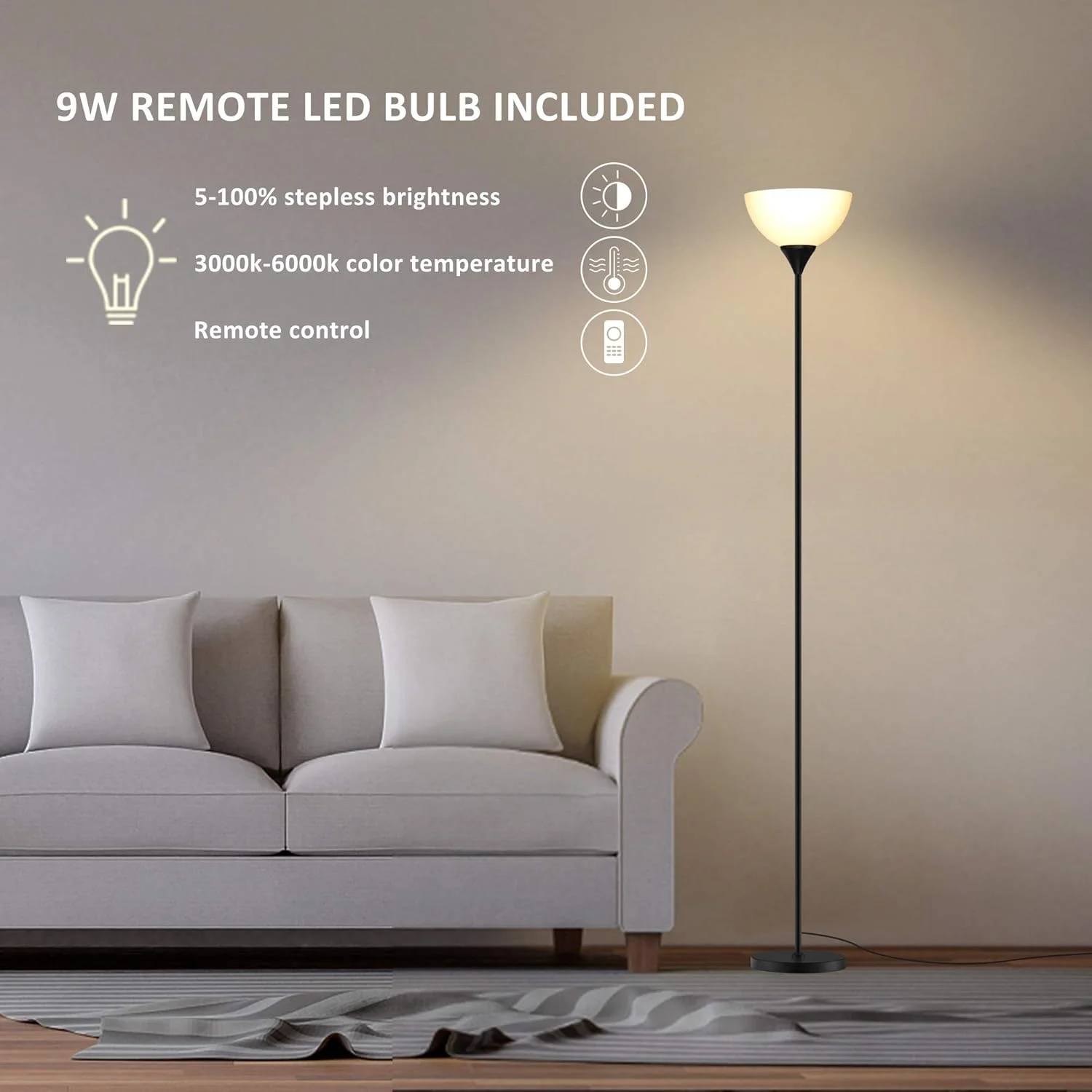 چراغ ایستاده PESRAE، کنترل از راه دور با دمای رنگ و روشنایی قابل تنظیم، چراغ تورچیر برای اتاق خواب، اتاق نشیمن، لامپ شامل (مشکی مات) چراغ ایستاده PESRAE، کنترل از راه دور با دمای رنگ و روشنایی قابل تنظیم، چراغ تورچیر برای اتاق خواب، اتاق نشیمن، لامپ شامل (مشکی مات)