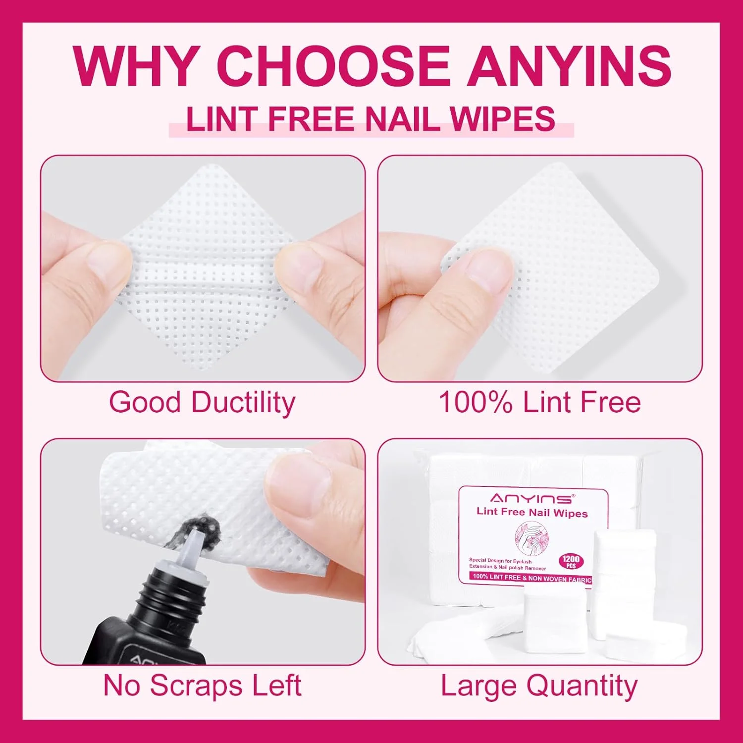 پدهای بدون پرز ناخن ANYINS، 1200 عدد پد سفید بدون پرز پارچه نبافته، پاک کننده لاک ژل فوق العاده جاذب و نرم برای سالن ناخن، استفاده خانگی پدهای بدون پرز ناخن ANYINS، 1200 عدد پد سفید بدون پرز پارچه نبافته، پاک کننده لاک ژل فوق العاده جاذب و نرم برای سالن ناخن، استفاده خانگی