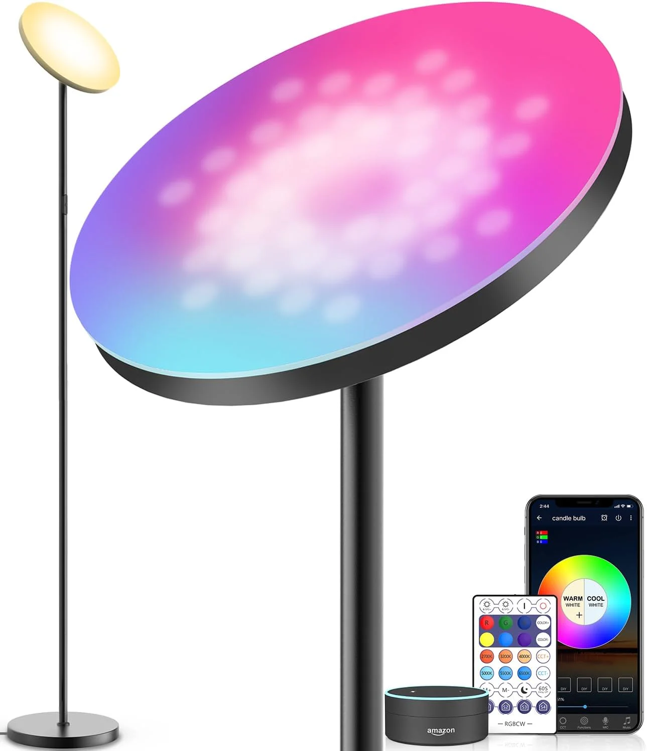 چراغ ایستاده هوشمند RGB LED مدل YHW، سازگار با الکسا و گوگل هوم، دارای ریموت وای فای، چراغ ایستاده مدرن و بلند، فوق العاده روشن 2000LM، تغییر رنگ و کم نور شونده، مناسب اتاق نشیمن و اتاق خواب (مشکی) چراغ ایستاده هوشمند RGB LED مدل YHW، سازگار با الکسا و گوگل هوم، دارای ریموت وای فای، چراغ ایستاده مدرن و بلند، فوق العاده روشن 2000LM، تغییر رنگ و کم نور شونده، مناسب اتاق نشیمن و اتاق خواب (مشکی)