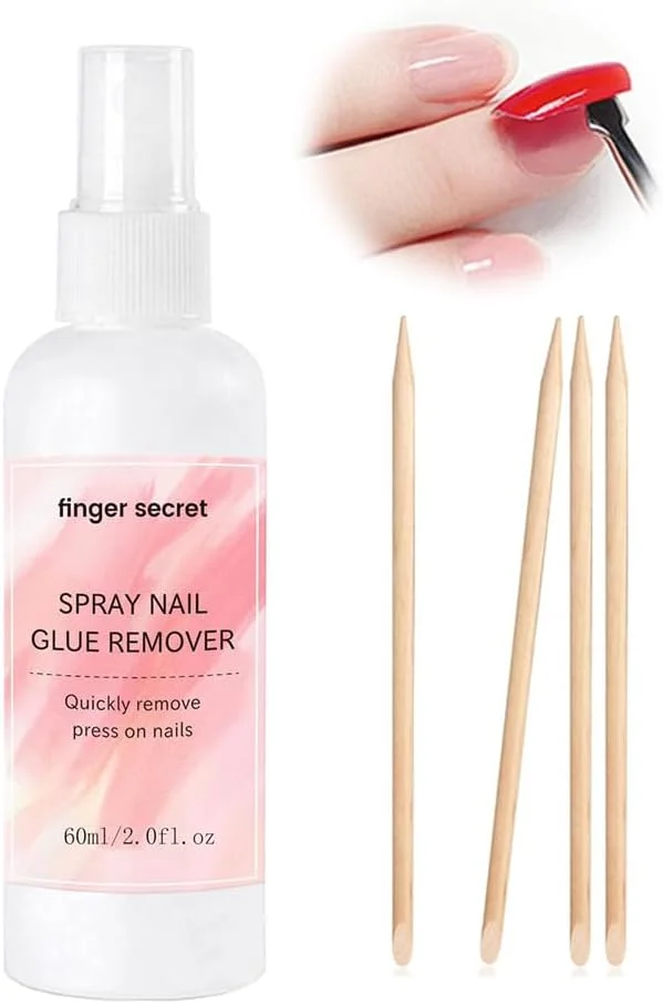 اسپری پاک کننده چسب ناخن Azonee، پاک کننده چسب ناخن برای ناخن های مصنوعی، پاک کننده سریع و ملایم ناخن مصنوعی به همراه 4 عدد چوب نارنجی، استفاده آسان در خانه