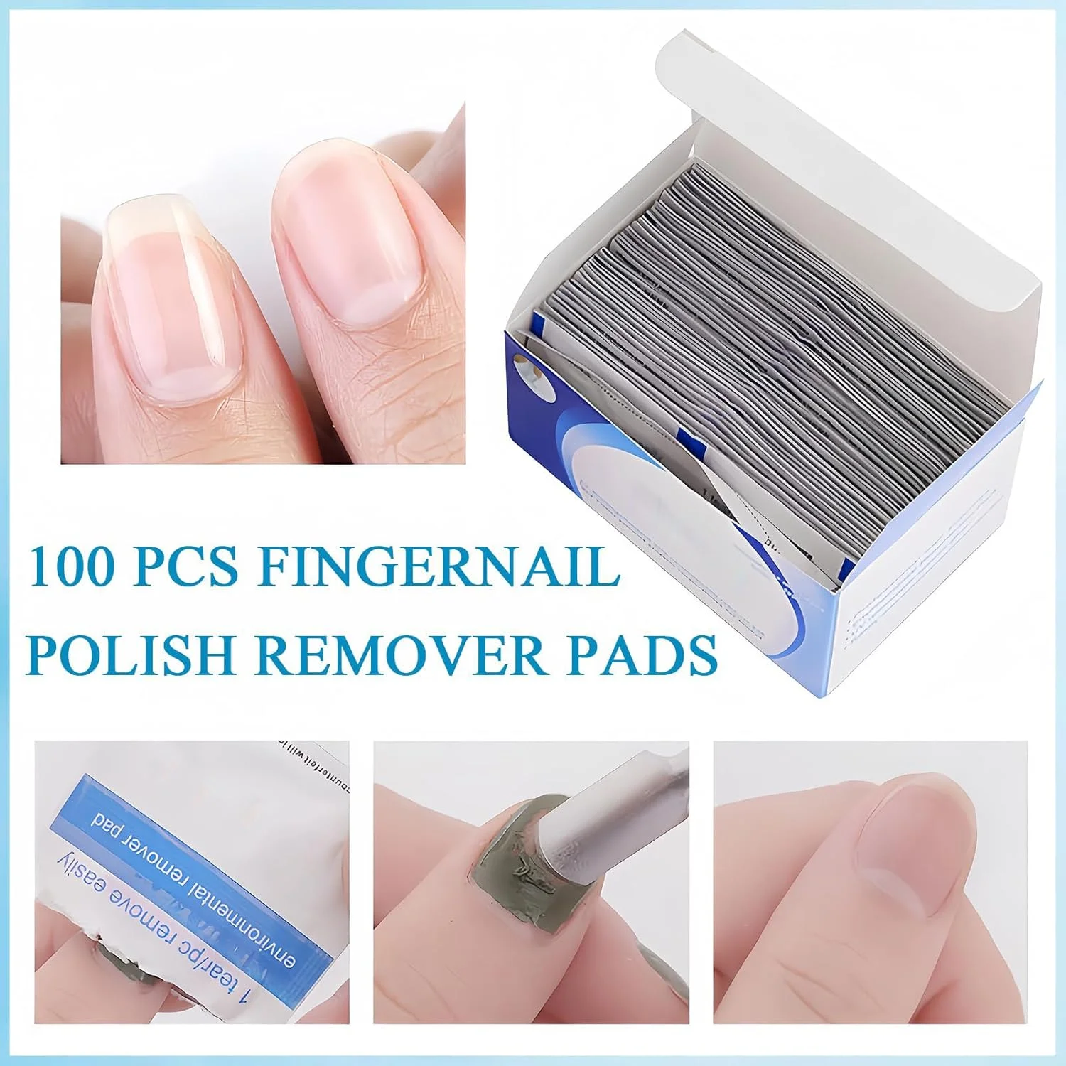 پد لاک پاک کن آزونه، 100 عدد، بسته بندی تکی، دستمال مرطوب بدون استون مناسب مسافرت برای پاک کردن لاک ژل و لاک ناخن، استفاده سریع و آسان برای سالن و منزل، پد پاک کننده لاک ناخن