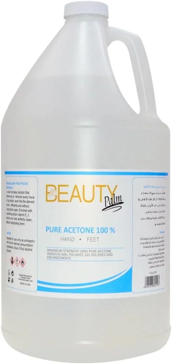 استون 100% خالص بیوتی پالم | پاک کننده سریع لاک ناخن حرفه ای | از بین برنده ناخن های مصنوعی. (3.7 لیتر)