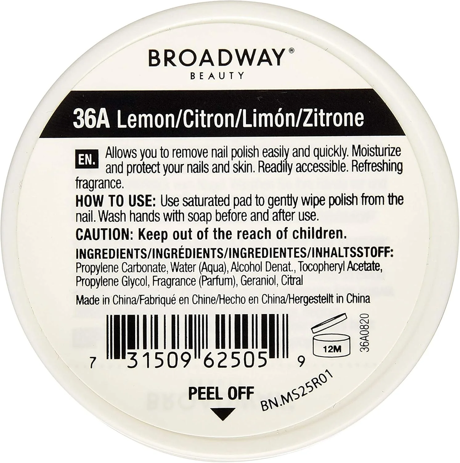 پد لاک پاک کن Broadway با رایحه لیمو، 36 عددی پد لاک پاک کن Broadway با رایحه لیمو، 36 عددی