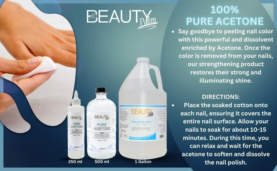 استون 100% خالص بیوتی پالم | پاک کننده سریع لاک ناخن حرفه ای | از بین برنده ناخن های مصنوعی. (3.7 لیتر)