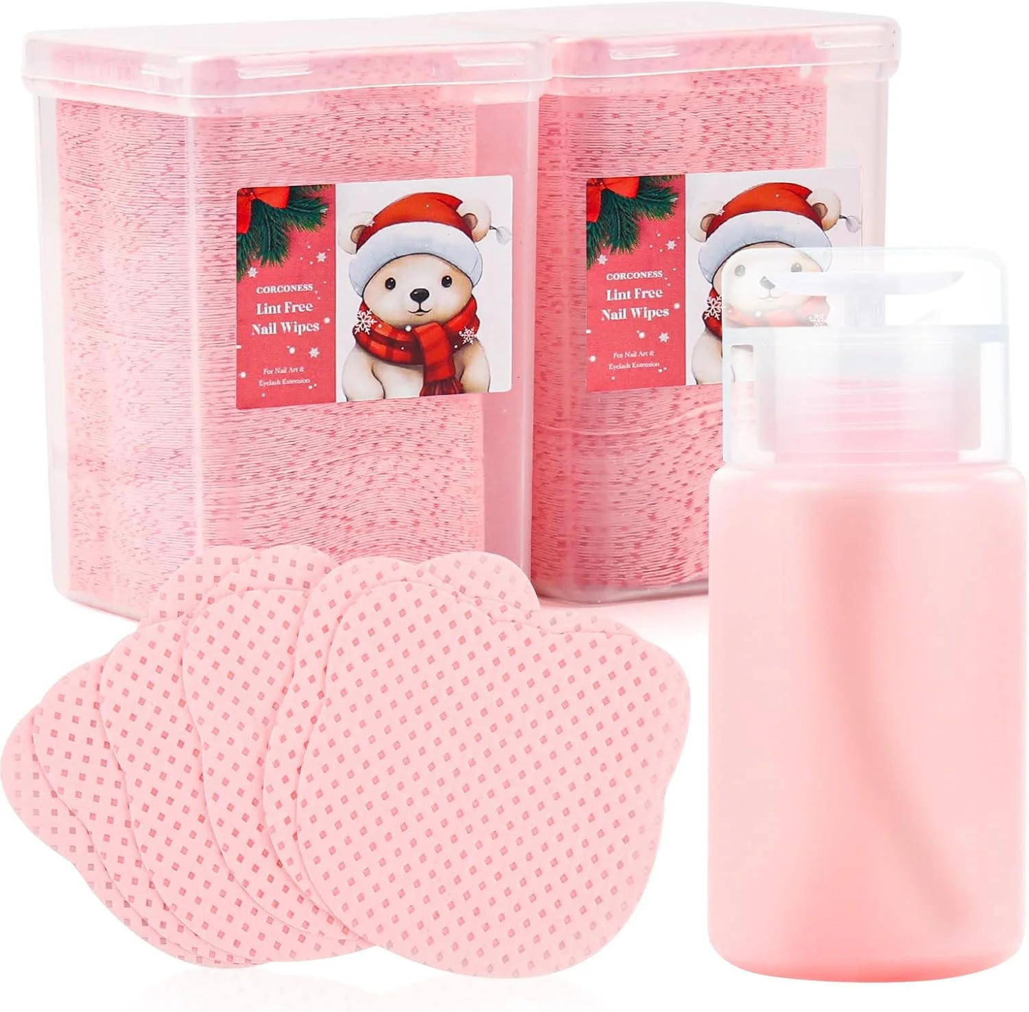 دستمال مرطوب ناخن بدون پرز Corconess، 400 عددی همراه با پخش کننده - دستمال پاک کننده لاک ژل با پخش کننده استون 100% خالص، دستمال بدون پرز همراه با 1 عدد بطری خالی پمپ استون 120 میلی لیتری، لوازم ناخن