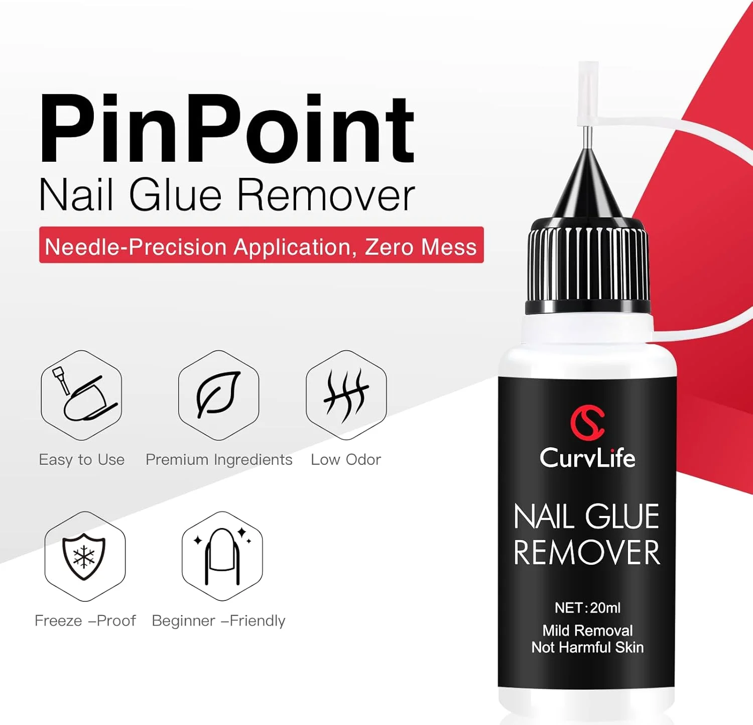 محلول پاک کننده چسب ناخن Curvlife با نوک سوزنی 20 میلی لیتری، پاک کننده چند منظوره برای تیپ ناخن، پاک کننده ملایم چسب برای ناخن های ژل ایکس، بدون استون محلول پاک کننده چسب ناخن Curvlife با نوک سوزنی 20 میلی لیتری، پاک کننده چند منظوره برای تیپ ناخن، پاک کننده ملایم چسب برای ناخن های ژل ایکس، بدون استون