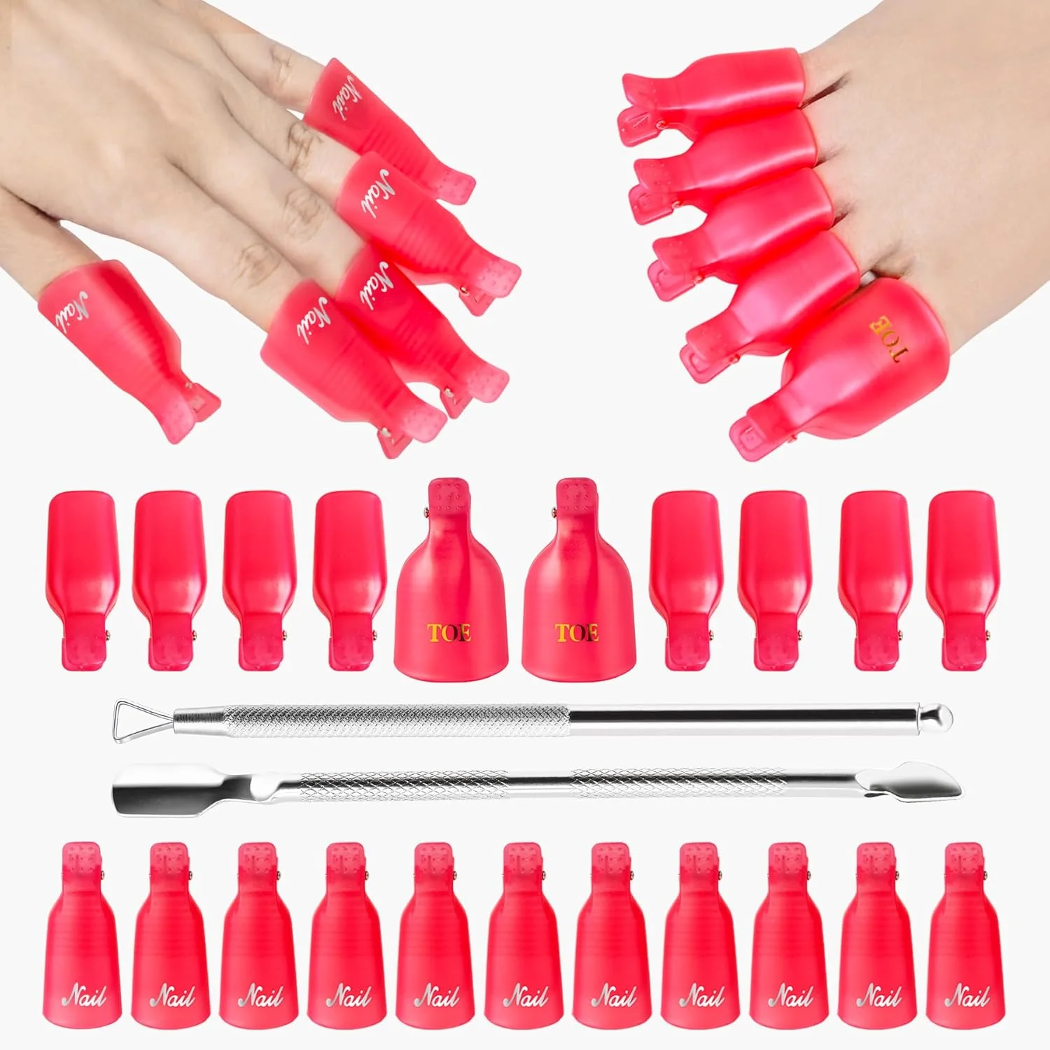 ست گیره لاک پاک کن CHAOMAO، 20 عدد گیره پلاستیکی قابل استفاده مجدد برای ناخن های دست و پا، به همراه عقب زن و کاتر فلزی دو طرفه کوتیکول ست گیره لاک پاک کن CHAOMAO، 20 عدد گیره پلاستیکی قابل استفاده مجدد برای ناخن های دست و پا، به همراه عقب زن و کاتر فلزی دو طرفه کوتیکول