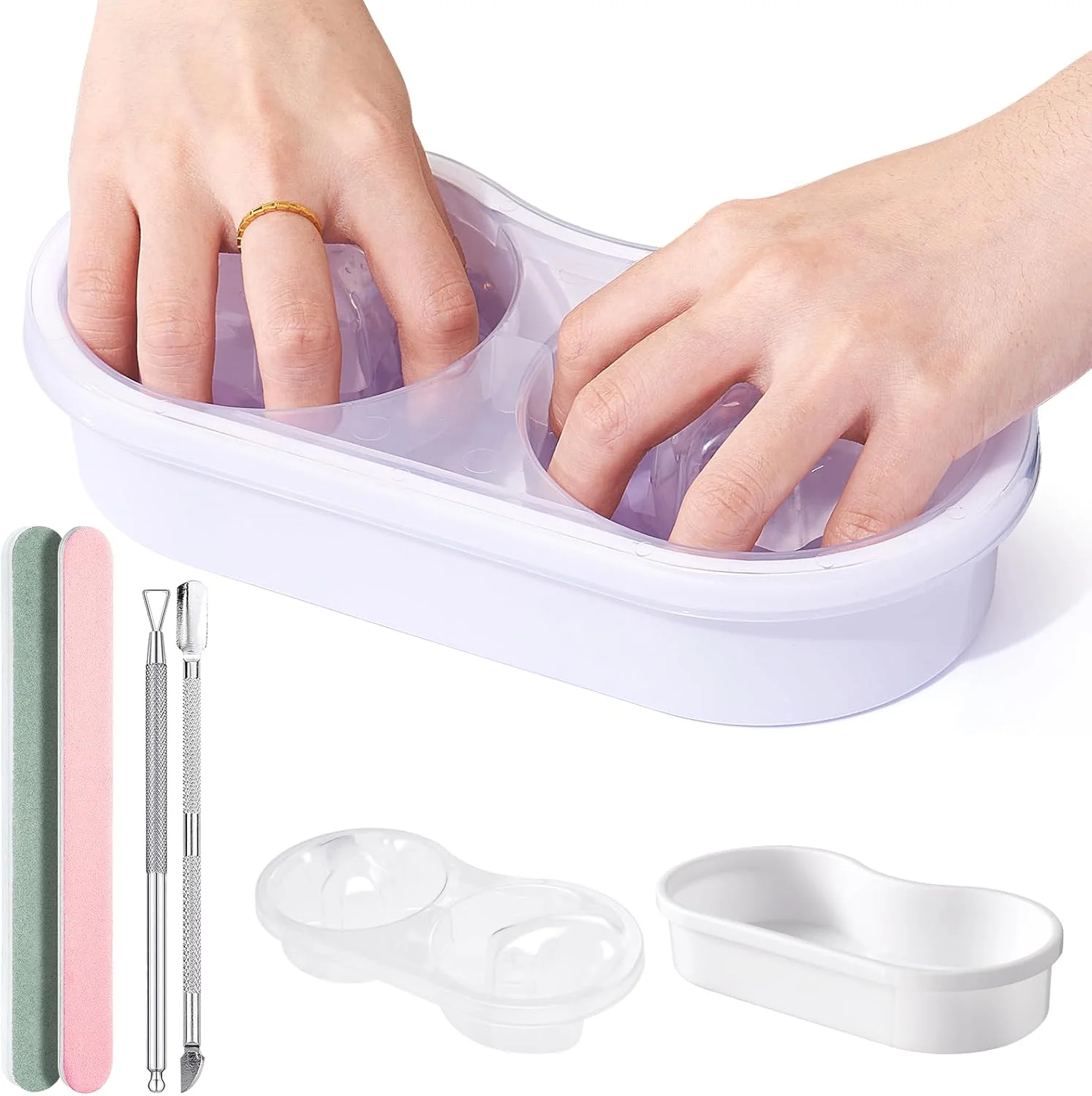 کاسه دوگانه خیساندن ناخن: کاسه های خیساندن لاک ژل استون - کاسه خیساندن پاک کننده ناخن اکریلیک - کاسه خیساندن لاک ناخن - کیت پاک کننده اکریلیک استون برای استفاده در سالن و منزل