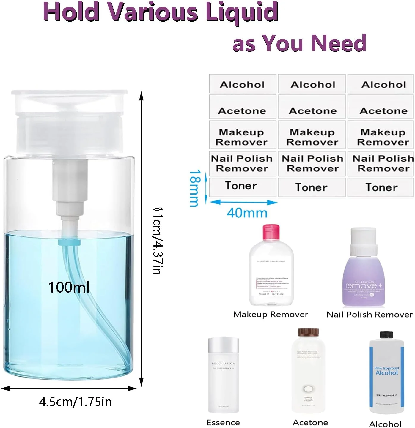 ظرف پمپ دار فشاری، بطری های پمپ دار شفاف برای الکل، استون، پاک کننده لاک ناخن، پاک کننده آرایش، تونر، برچسب، ظرف خالی فشاری برای مایعات (100 میلی لیتر - 4 عددی) ظرف پمپ دار فشاری، بطری های پمپ دار شفاف برای الکل، استون، پاک کننده لاک ناخن، پاک کننده آرایش، تونر، برچسب، ظرف خالی فشاری برای مایعات (100 میلی لیتر - 4 عددی)