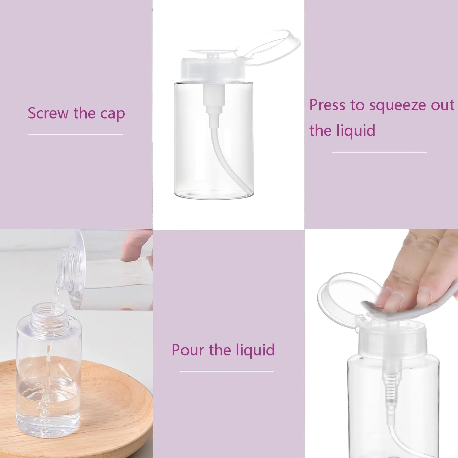 ظرف پمپ دار فشاری، بطری های پمپ دار شفاف برای الکل، استون، پاک کننده لاک ناخن، پاک کننده آرایش، تونر، برچسب، ظرف خالی فشاری برای مایعات (100 میلی لیتر - 4 عددی) ظرف پمپ دار فشاری، بطری های پمپ دار شفاف برای الکل، استون، پاک کننده لاک ناخن، پاک کننده آرایش، تونر، برچسب، ظرف خالی فشاری برای مایعات (100 میلی لیتر - 4 عددی)