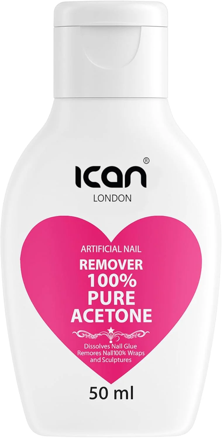 پاک کننده لاک ناخن ۱۰۰٪ استون خالص آیکان لندن، مناسب برای ژل UV، حجم 50 میلی لیتر، اندازه مسافرتی پاک کننده لاک ناخن ۱۰۰٪ استون خالص آیکان لندن، مناسب برای ژل UV، حجم 50 میلی لیتر، اندازه مسافرتی