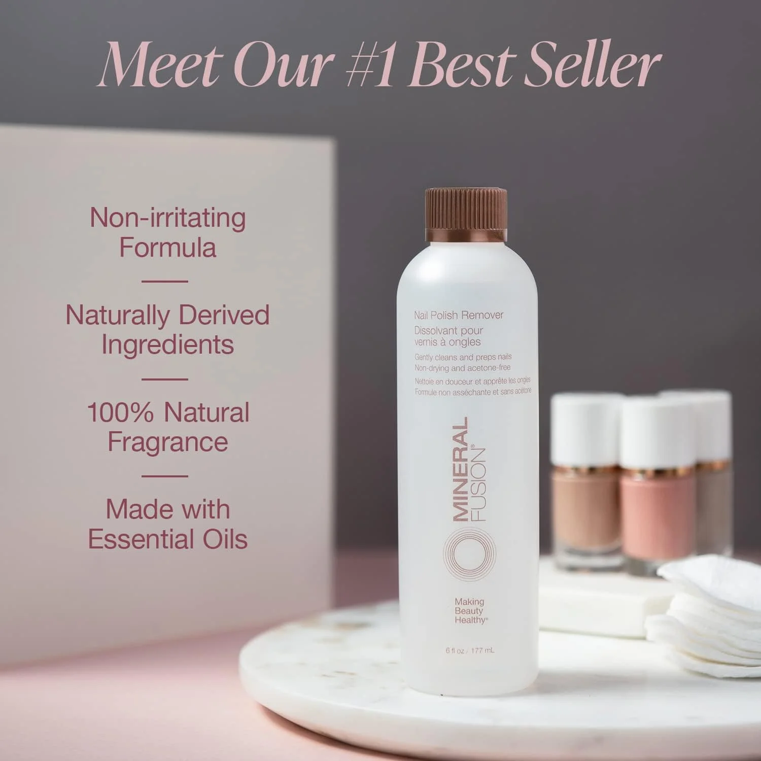 محلول پاک کننده لاک ناخن بدون استون مینرال فیوژن، ملایم، غیر خشک کننده، مناسب لاک معمولی و ژل، 177 میلی لیتر (2 عددی)، وگان و بدون تست حیوانی، مراقبت از ناخن برای زنان و مردان