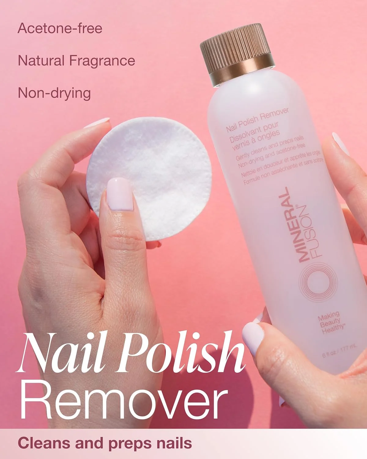 محلول پاک کننده لاک ناخن مینرال فیوژن، بدون استون و غیر خشک کننده برای لاک های معمولی و شلاک، 177 میلی لیتر