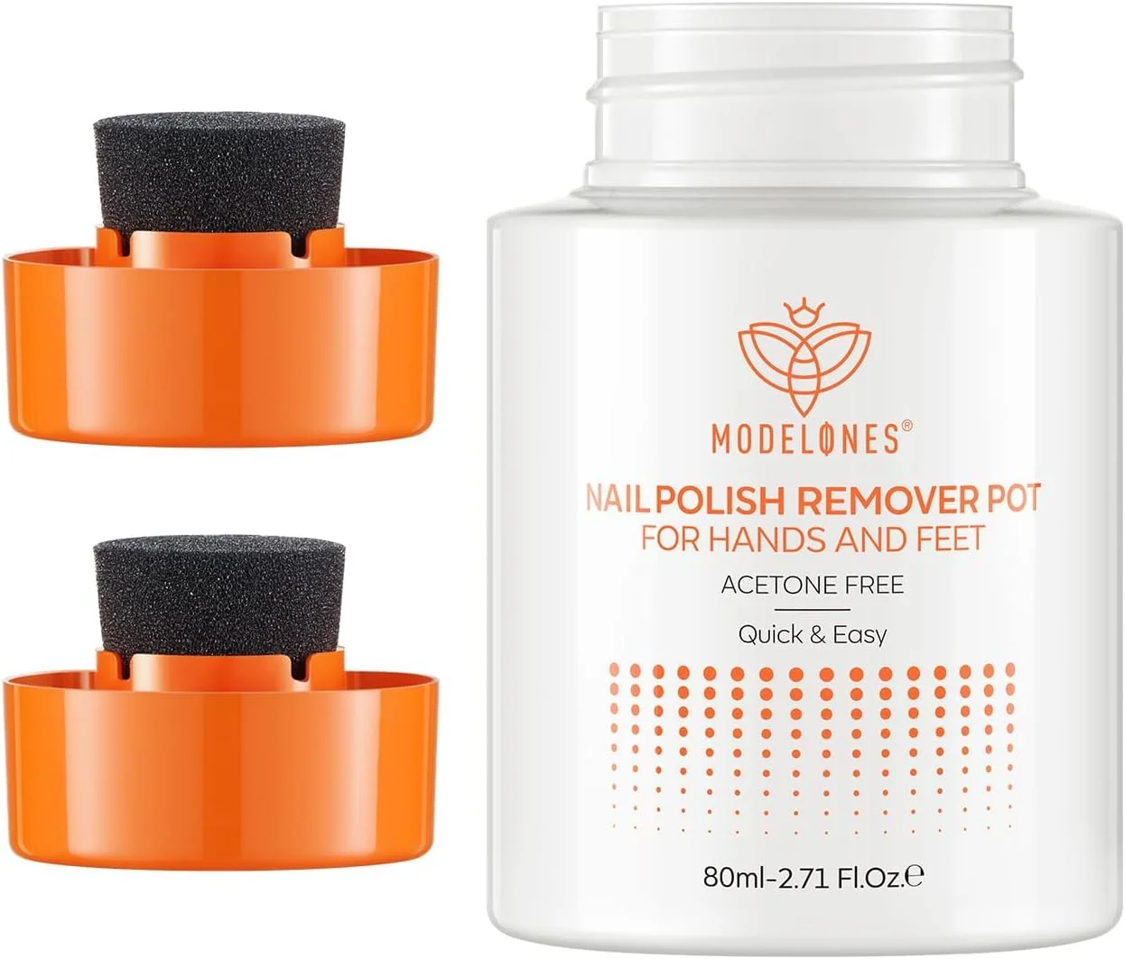 لاک پاک کن مدلونز بدون استون و خشک کننده، ظرف لاک پاک کن با درب اسفنجی حاوی روغن جوجوبا، ظرف حرفه ای پاک کننده ناخن برای سالن خانگی (80 میلی لیتر)