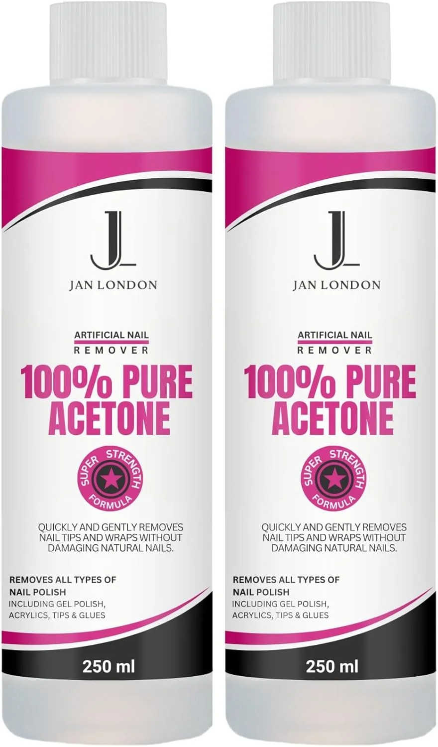 محلول پاک کننده لاک ناخن ۱۰۰٪ استون خالص JAN LONDON برای ژل UV/LED، ناخن های اکریلیک و لاک ناخن - فرمول قوی و سریع الاثر، 2 عدد 250 میلی لیتر محلول پاک کننده لاک ناخن ۱۰۰٪ استون خالص JAN LONDON برای ژل UV/LED، ناخن های اکریلیک و لاک ناخن - فرمول قوی و سریع الاثر، 2 عدد 250 میلی لیتر