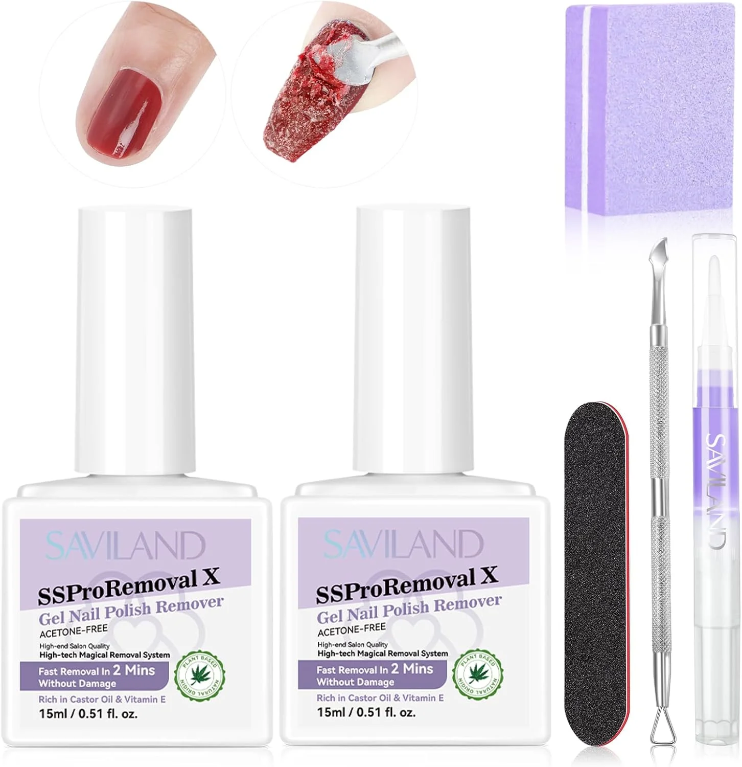 کیت ریموور لاک ژل 2 برابر سریعتر ساویلند: 2 عدد ریموور ژل بدون استون، ریموو سریع در 2 دقیقه، حاوی روغن کرچک و ویتامین E، ریموور لاک ژل برای ناخن های اکریلیک و دیپ با ابزار کامل ریموور، مناسب استفاده خانگی SSProRemoval X کیت ریموور لاک ژل 2 برابر سریعتر ساویلند: 2 عدد ریموور ژل بدون استون، ریموو سریع در 2 دقیقه، حاوی روغن کرچک و ویتامین E، ریموور لاک ژل برای ناخن های اکریلیک و دیپ با ابزار کامل ریموور، مناسب استفاده خانگی SSProRemoval X