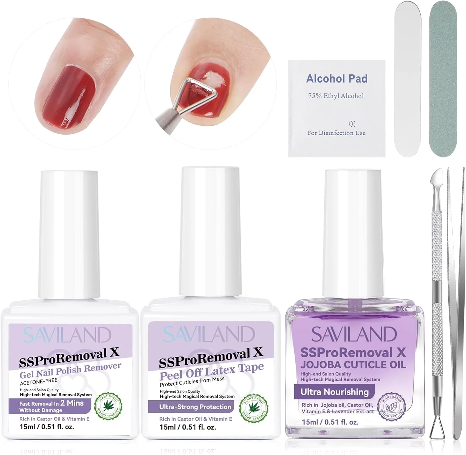 مجموعه پاک کننده لاک ژل ناخن 3 در 1 ساویلند: پاک کننده لاک ژل بدون استون برای پاک کردن سریع با لاتکس مایع برای ناخن ها و روغن کوتیکول ناخن حاوی روغن کرچک و ویتامین ای برای ناخن های آسیب دیده SSProRemoval X مجموعه پاک کننده لاک ژل ناخن 3 در 1 ساویلند: پاک کننده لاک ژل بدون استون برای پاک کردن سریع با لاتکس مایع برای ناخن ها و روغن کوتیکول ناخن حاوی روغن کرچک و ویتامین ای برای ناخن های آسیب دیده SSProRemoval X