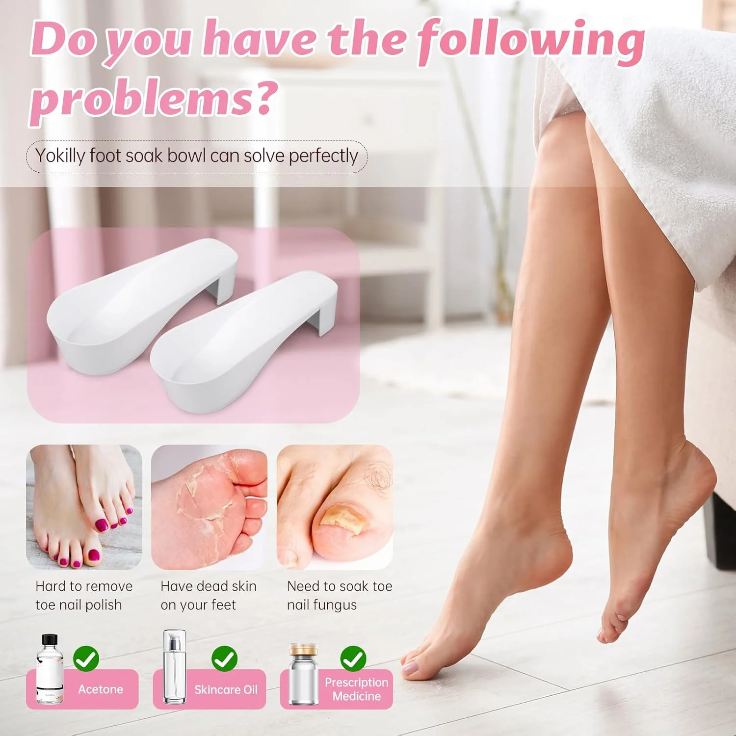 کاسه خیساندن ناخن پا Yokilly، 2 عدد کاسه خیساندن ناخن پا، کاسه وان حمام پا با طرح کفش، کاسه خیساندن ناخن اسپا پدیکور مقاوم در برابر استون برای از بین بردن لاک ژل پودر دیپ (سفید)