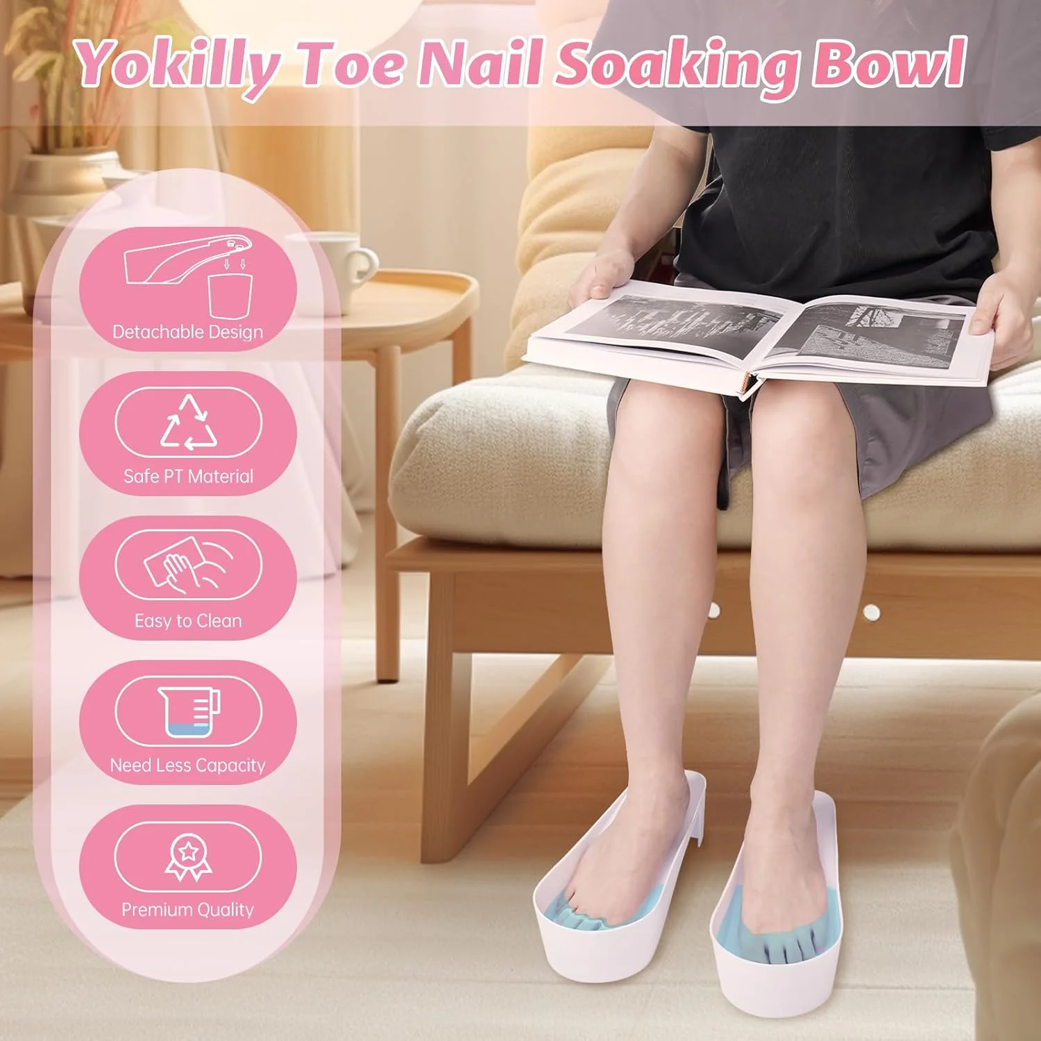 کاسه خیساندن ناخن پا Yokilly، 2 عدد کاسه خیساندن ناخن پا، کاسه وان حمام پا با طرح کفش، کاسه خیساندن ناخن اسپا پدیکور مقاوم در برابر استون برای از بین بردن لاک ژل پودر دیپ (سفید)
